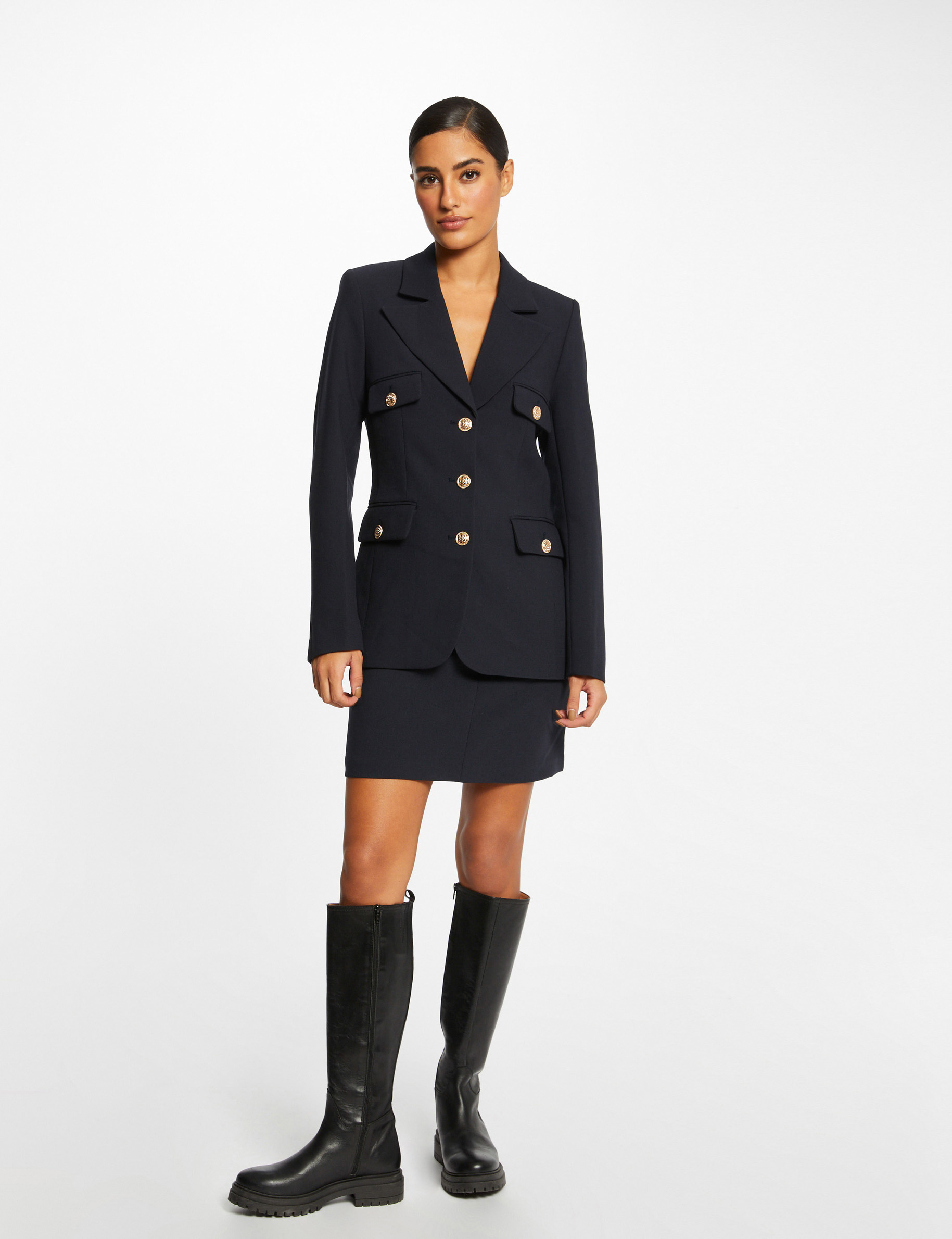 Veste cintr?�e boutonn?�e marine femme | Morgan