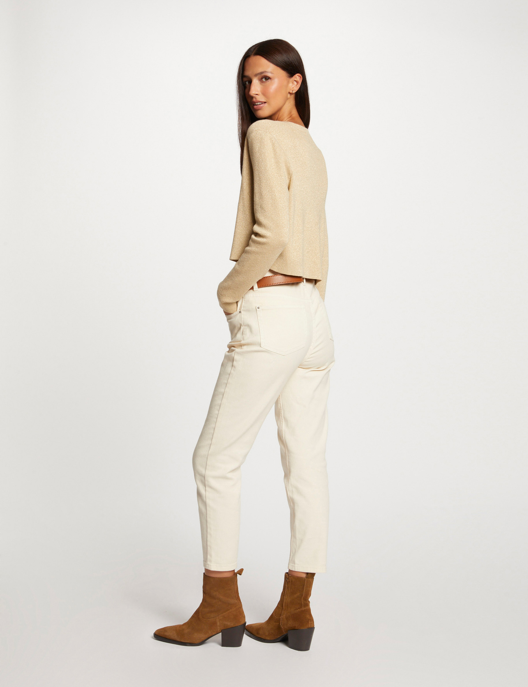 Gilet manches longues à col rond dore femme