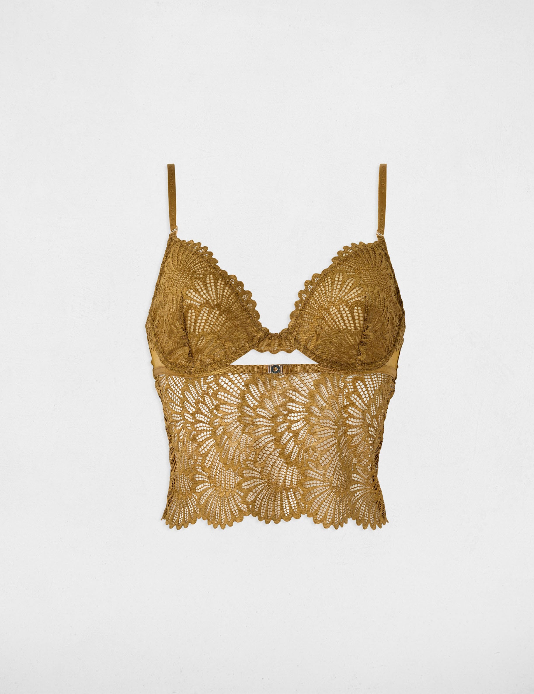 Crop top dentelle bretelles fines bronze femme
