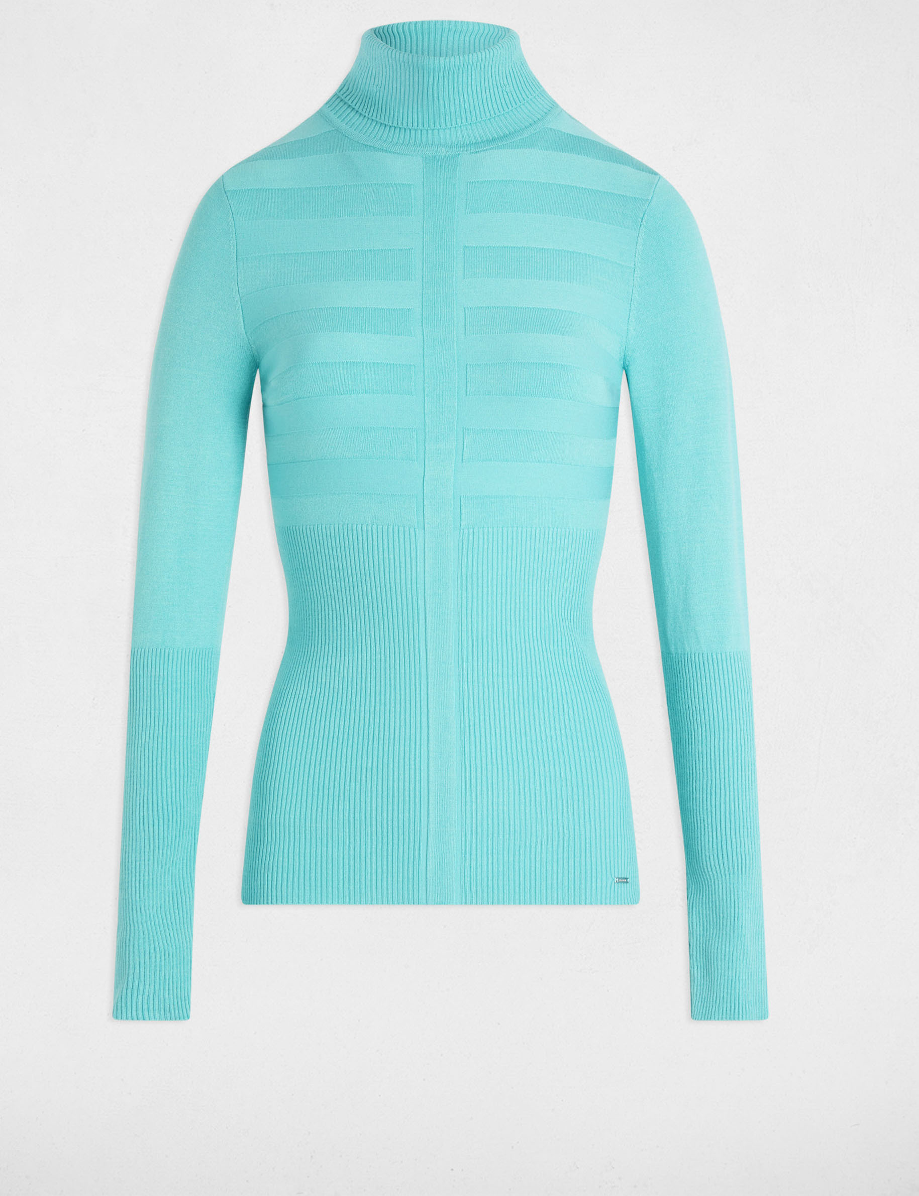 Pull col roul&eacute; ajust&eacute; vert femme