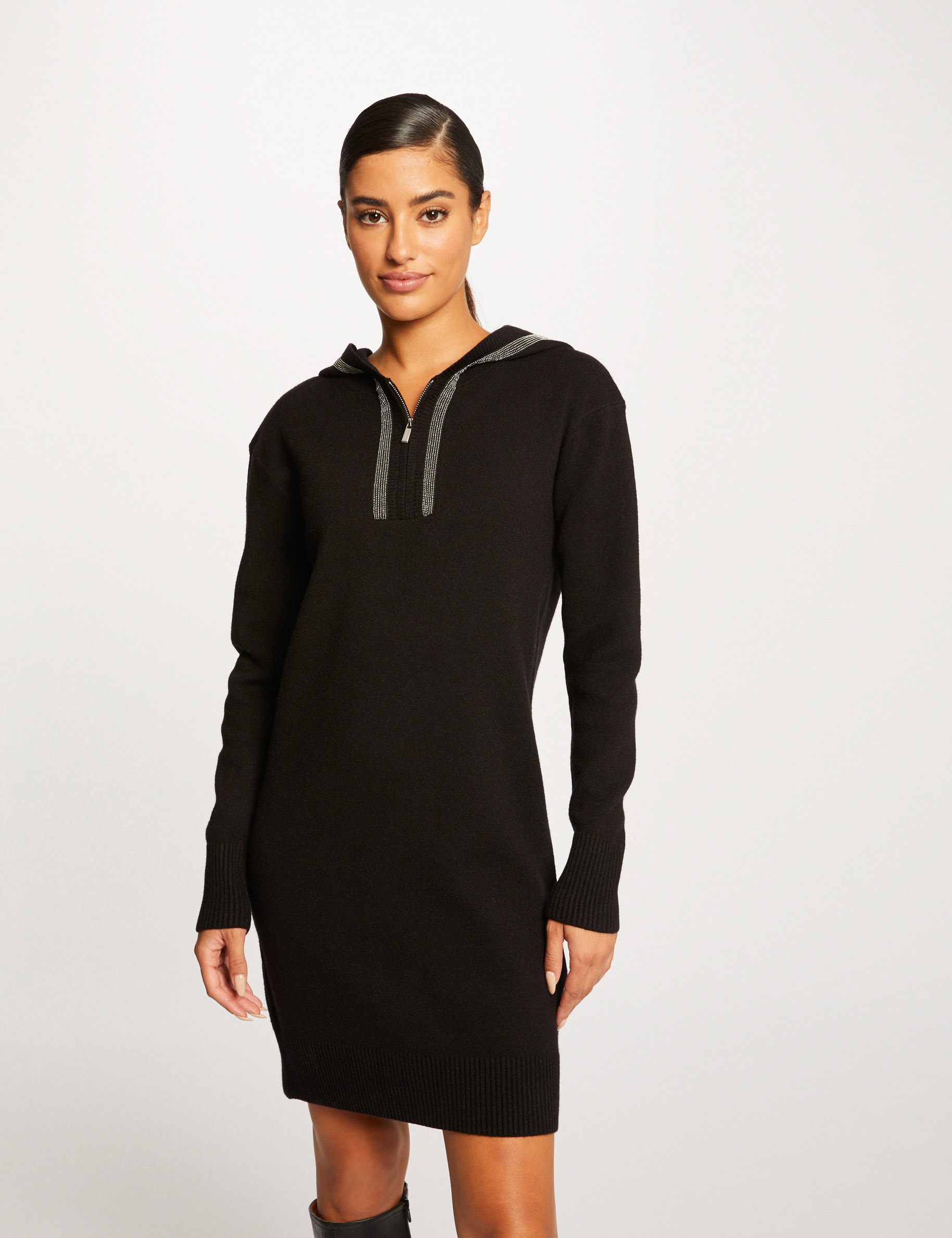 Robe pull droite à capuche noir femme Morgan