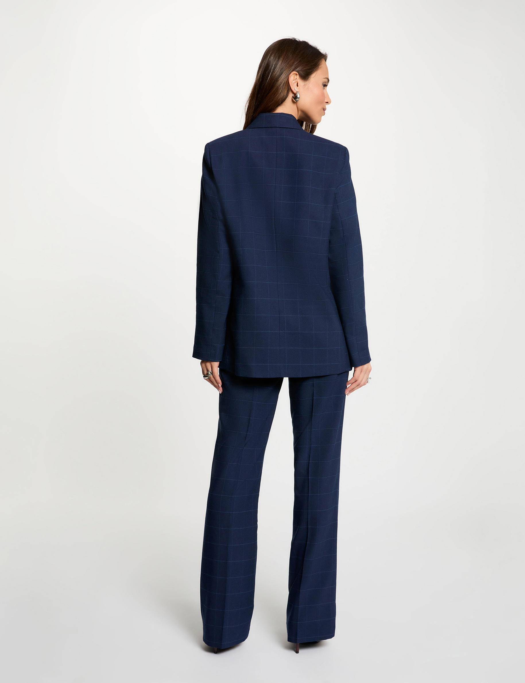 Pantalon taille haute bleu marine femme