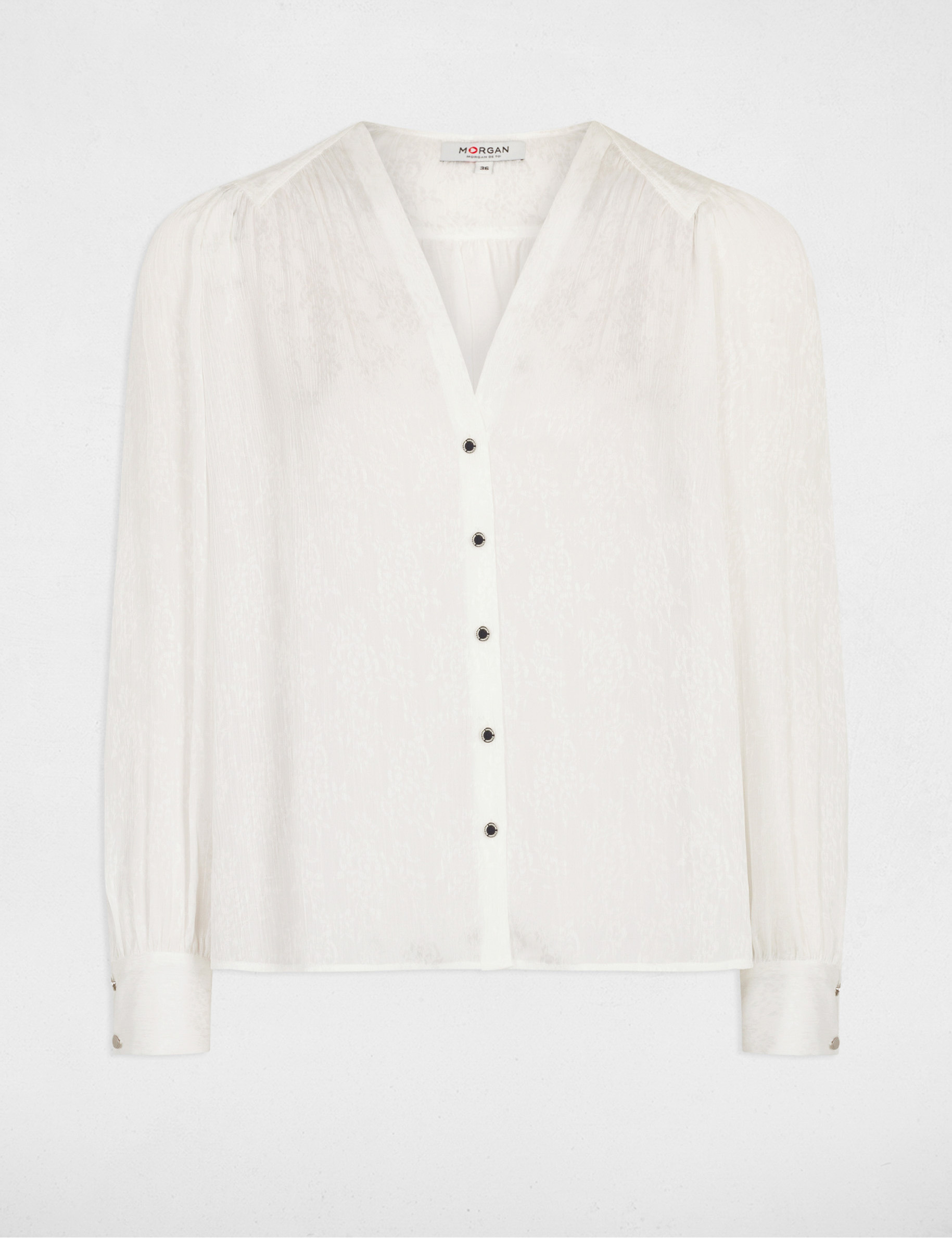 Chemise manches longues col en V ecru femme
