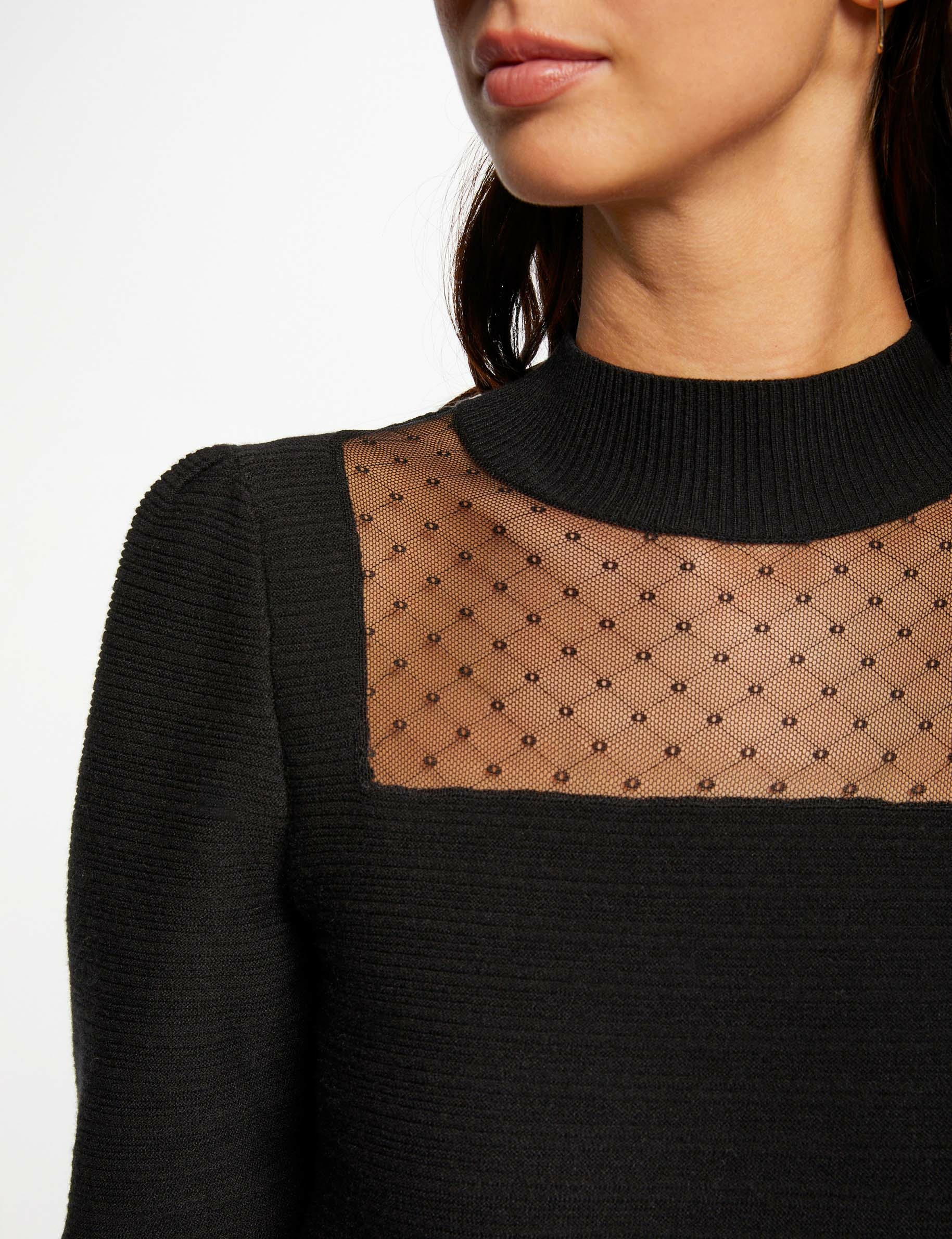 Pull manches longues avec dentelle noir femme