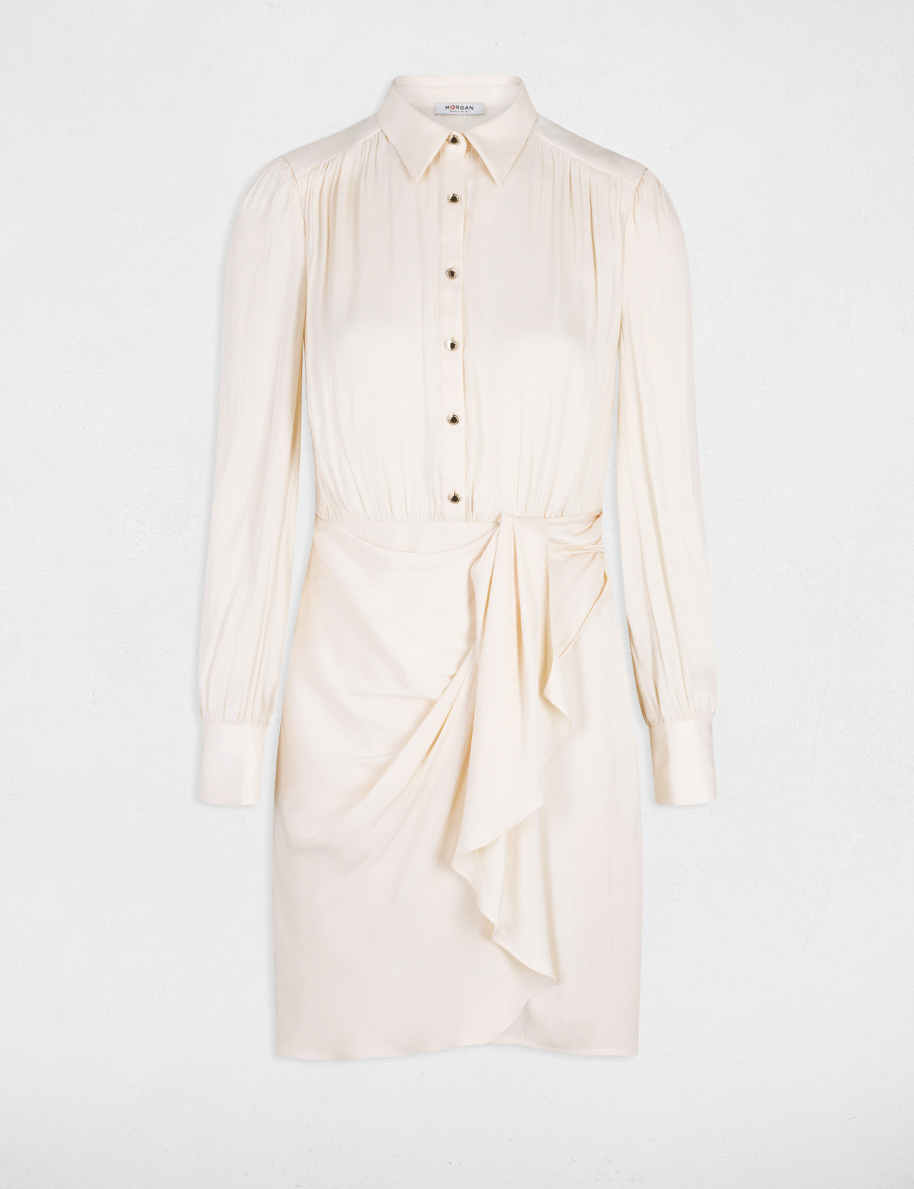 Robe droite drapée satinée ecru moyen femme Robe droite drapée satinée ecru moyen femme