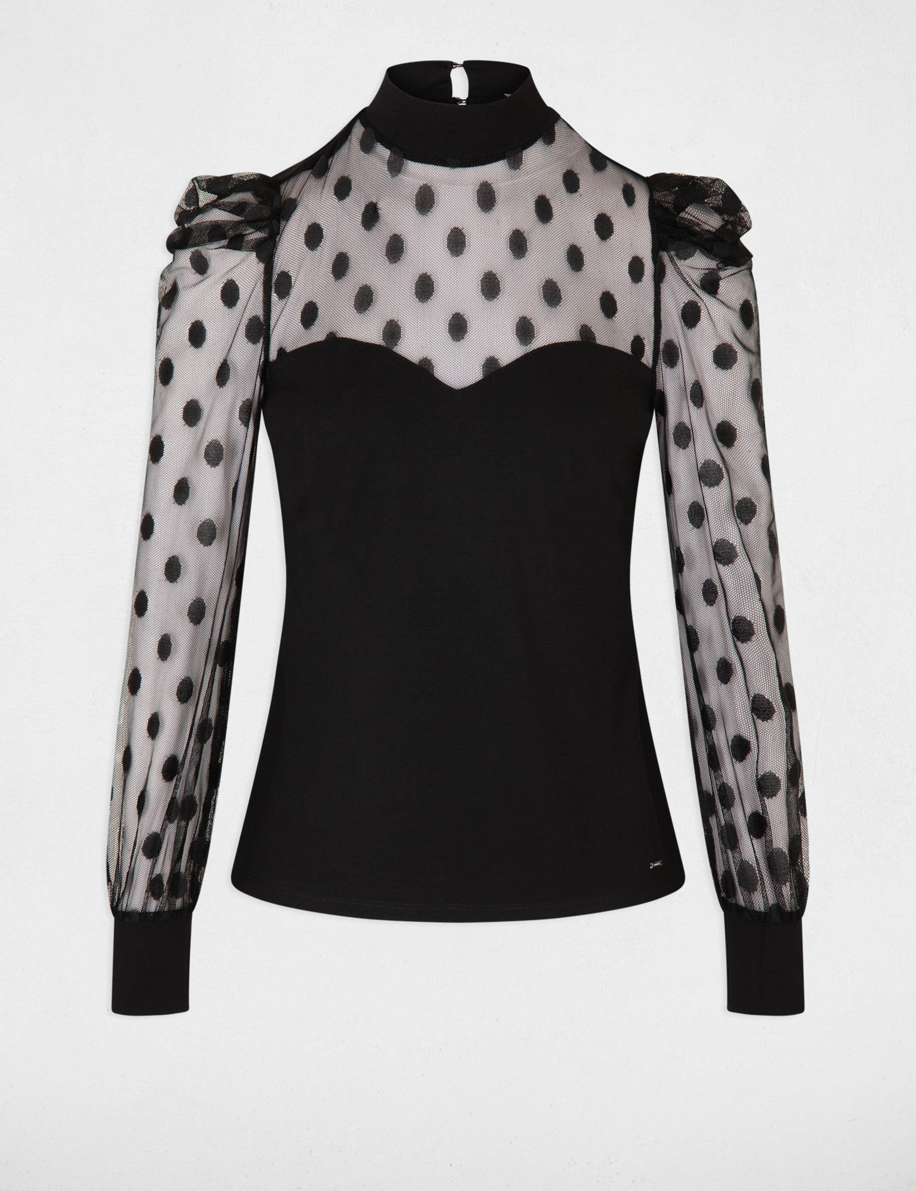T-shirt manches longues à plumetis noir femme