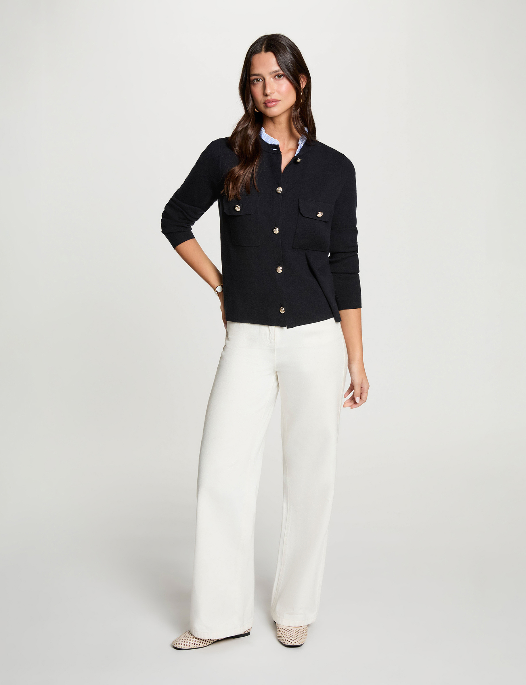 Gilet col &agrave; revers bleu marine femme