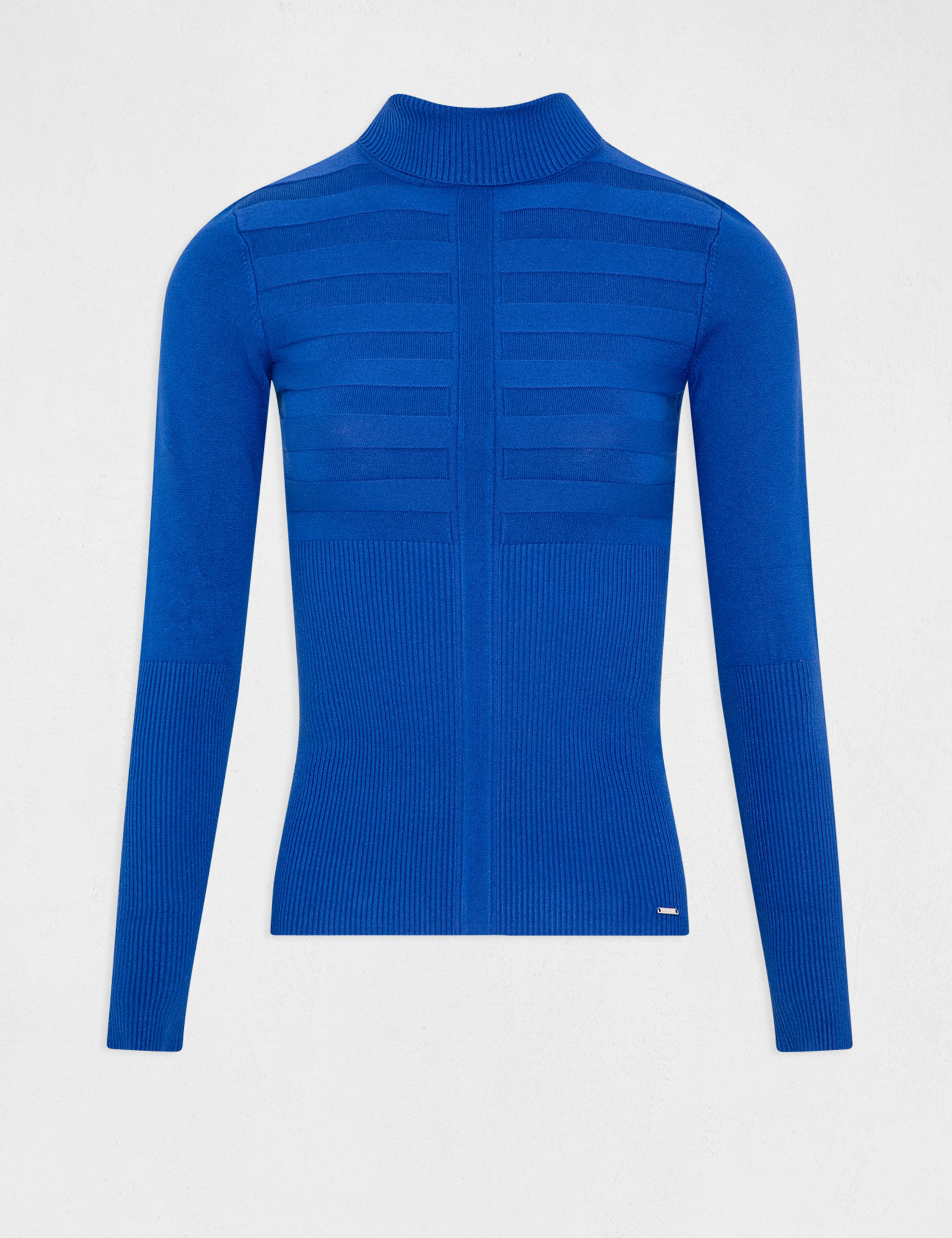 Pull col roul&eacute; ajust&eacute; bleu femme