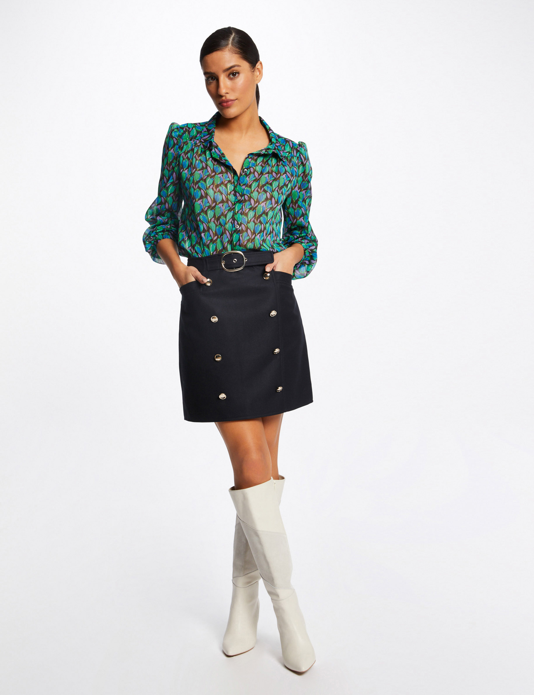 Jupe droite avec boutons et boucle marine femme Jupe droite avec boutons et boucle marine femme