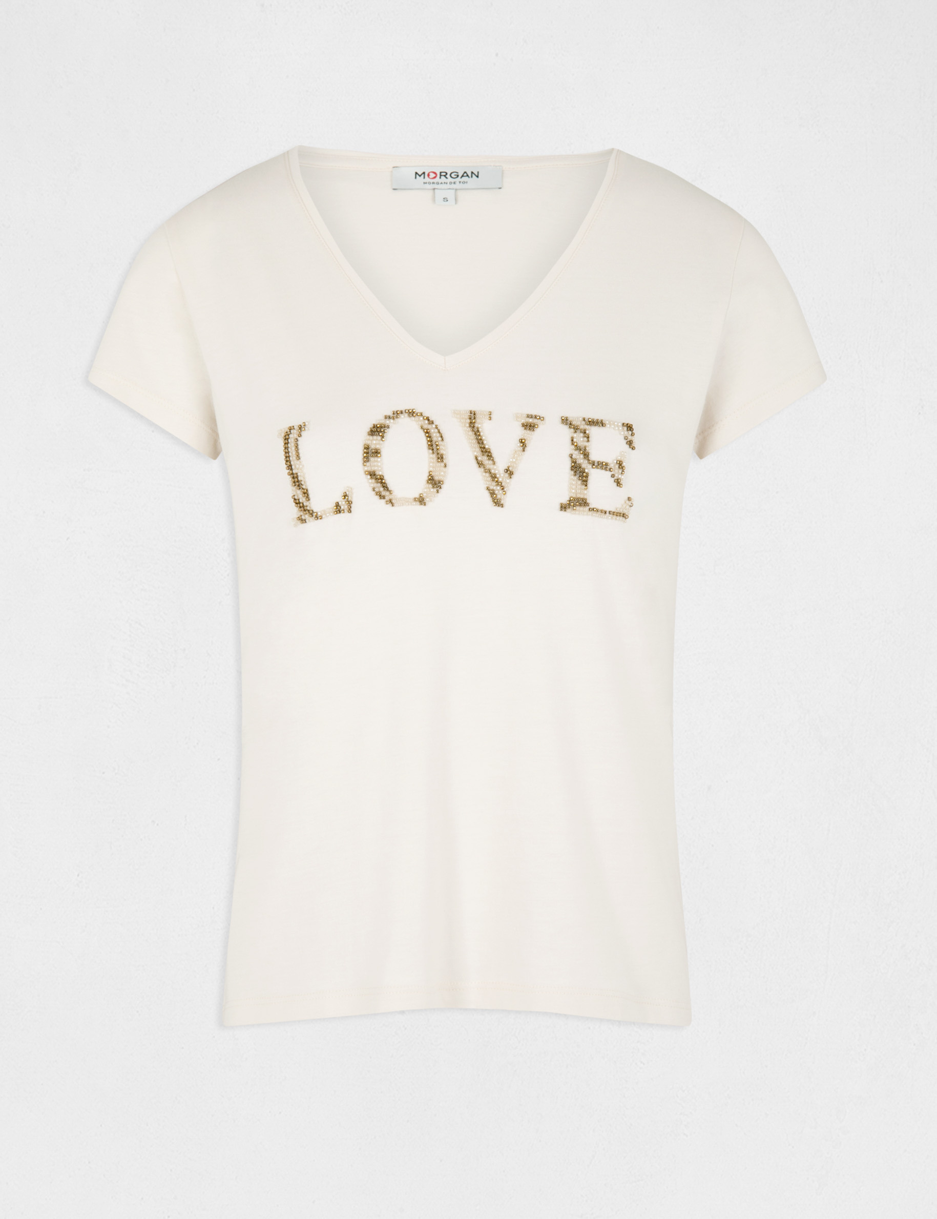 T-shirt à manches courtes ivoire femme