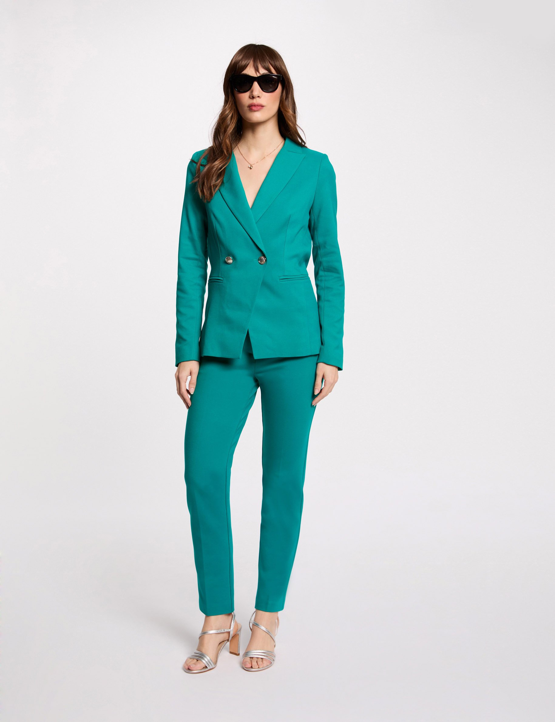 blazer cintre boutonne bleu turquoise femme Blazer cintré boutonné bleu turquoise femme