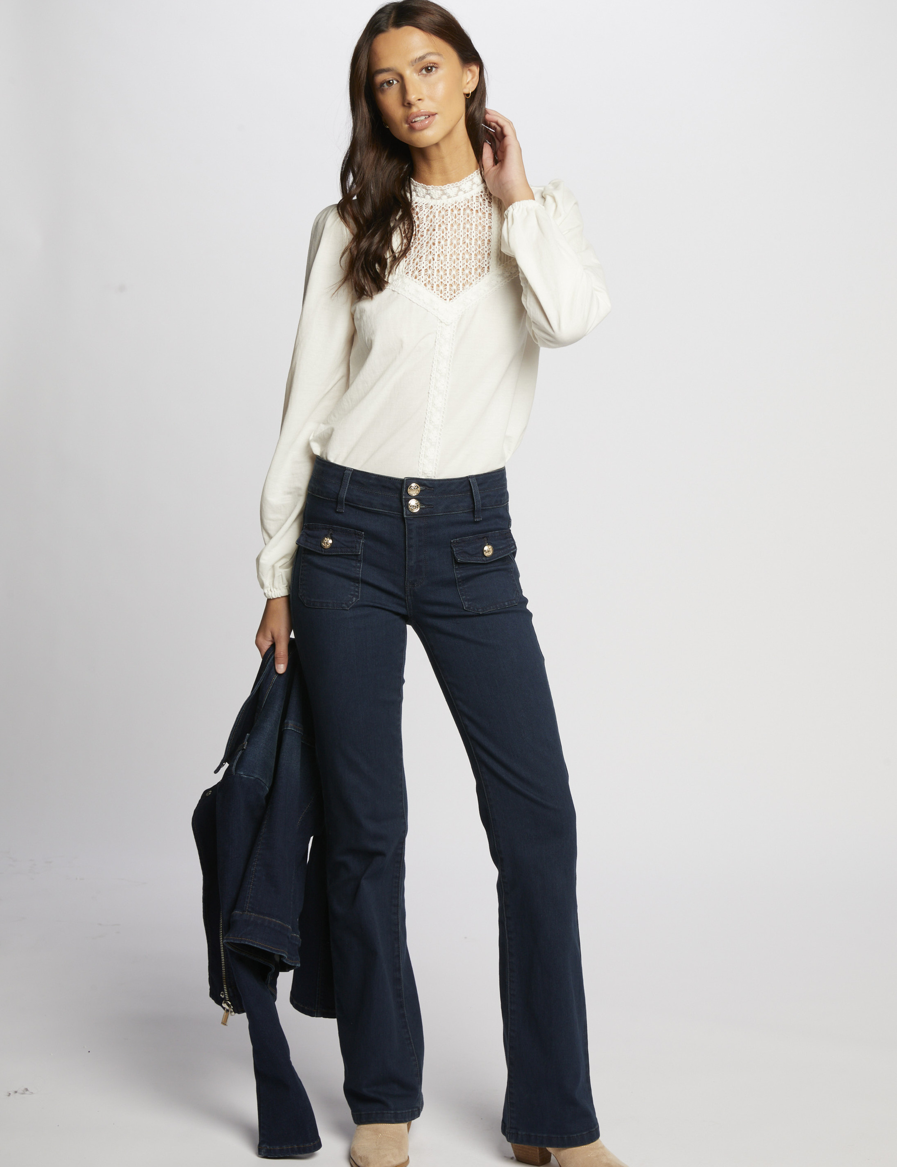 t shirt manches longues avec dentelle ecru femme T-shirt manches longues avec dentelle ecru femme