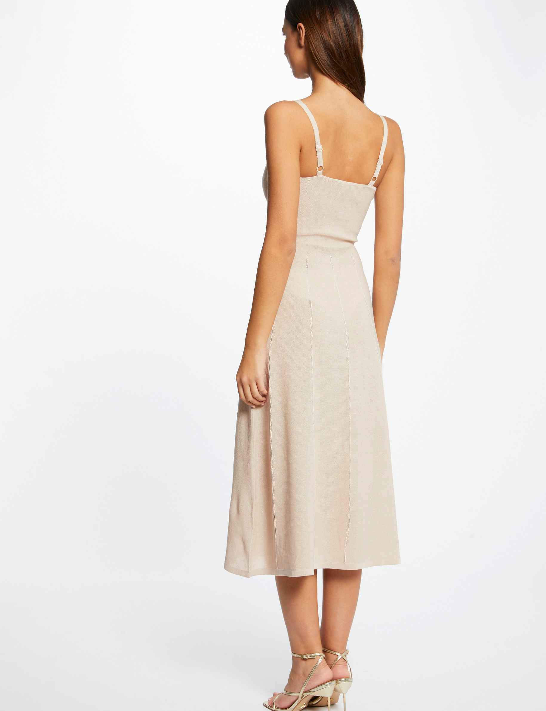 Robe pull midi évasée à bretelles fines dore femme Robe pull midi évasée à bretelles fines dore femme