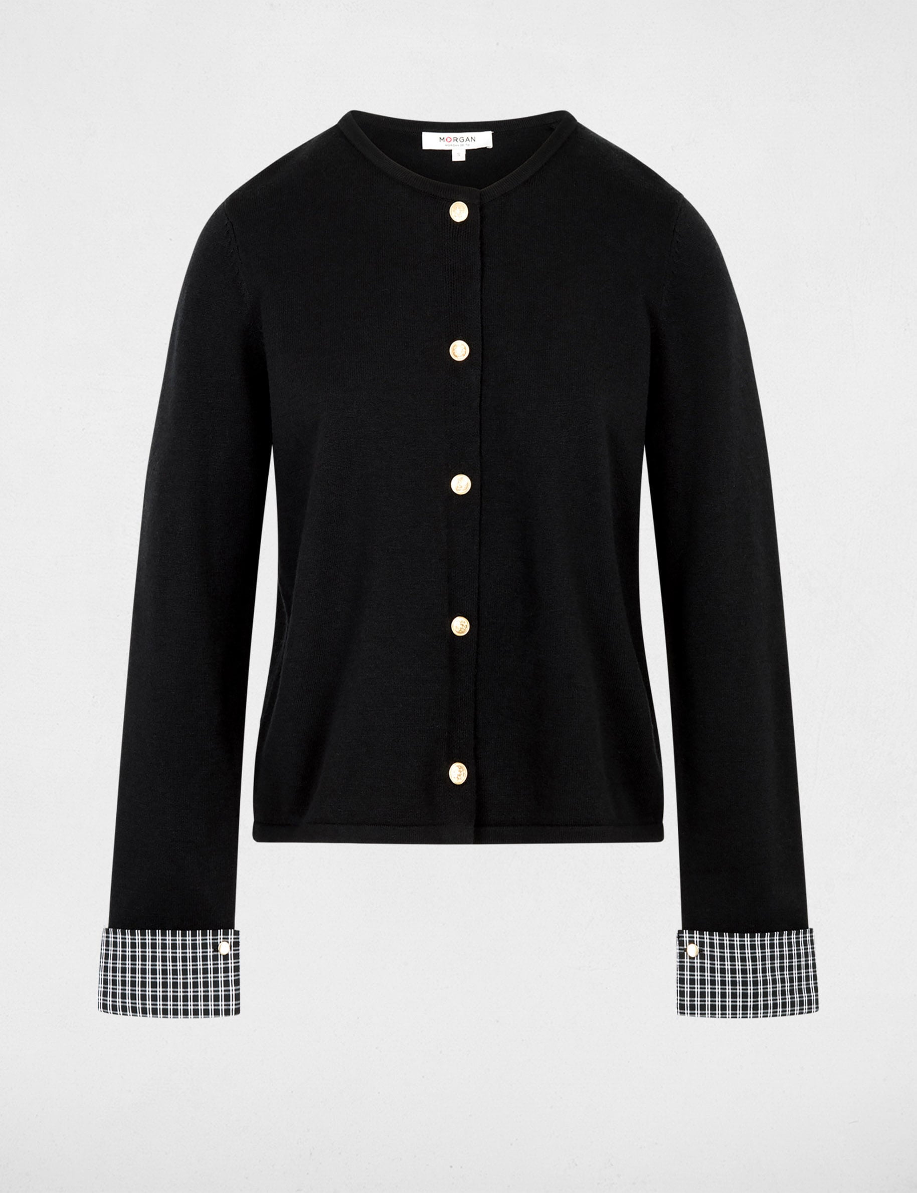 Gilet droit col rond noir femme