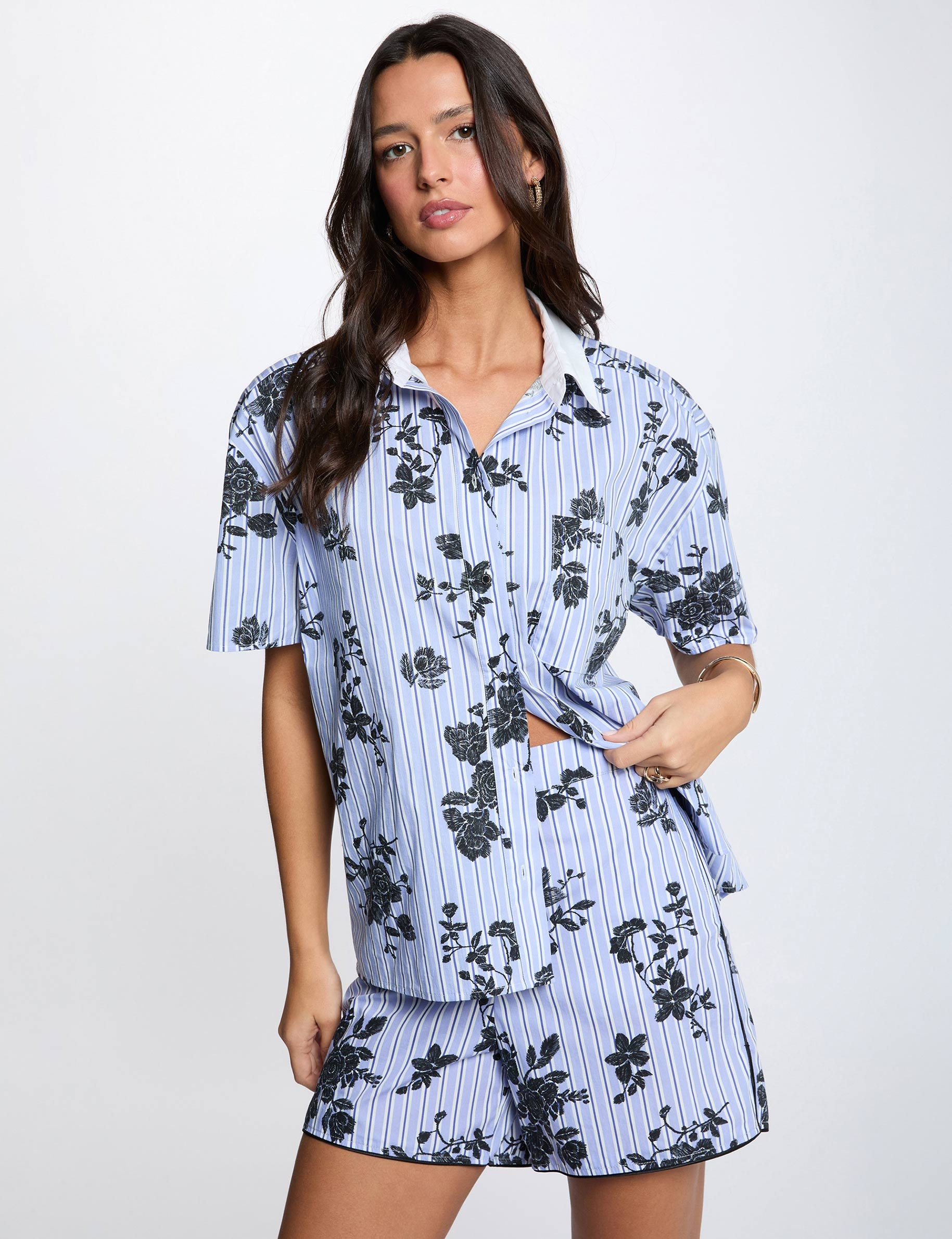 Chemise col contrast&eacute; multicolore femme
