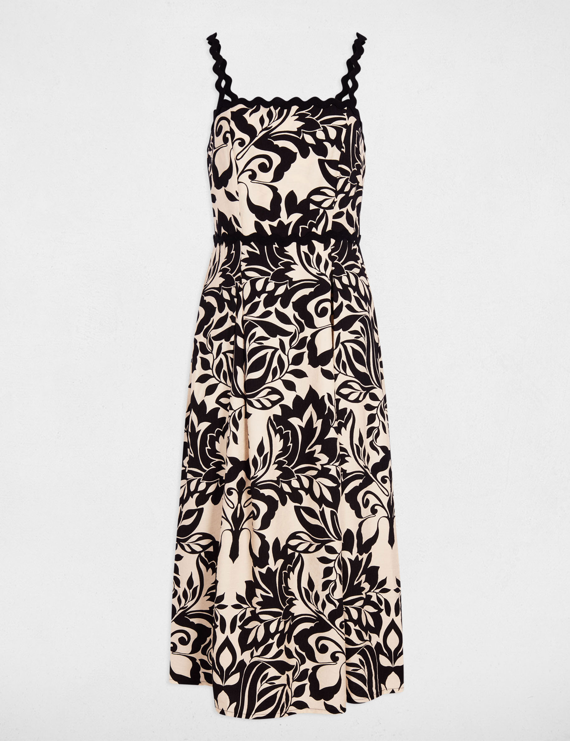 Robe mi-longue encolure carr&eacute;e noir femme