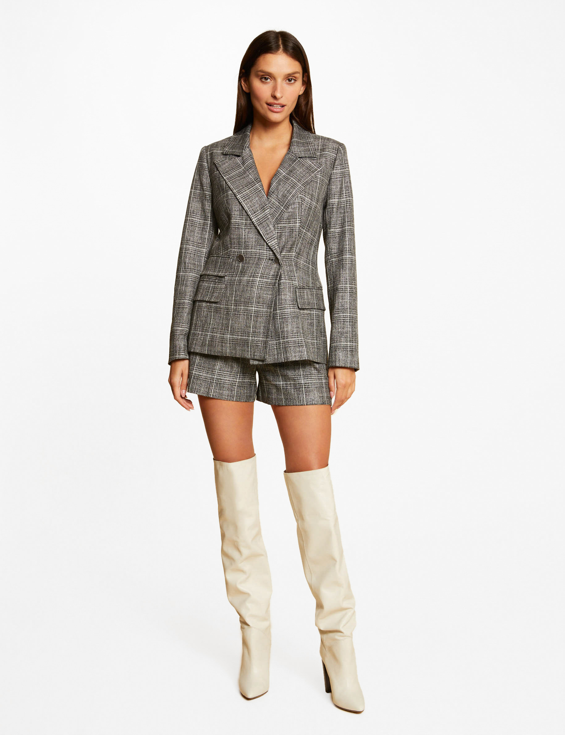 Short city ajusté à carreaux gris moyen femme Short city ajusté à carreaux gris moyen femme