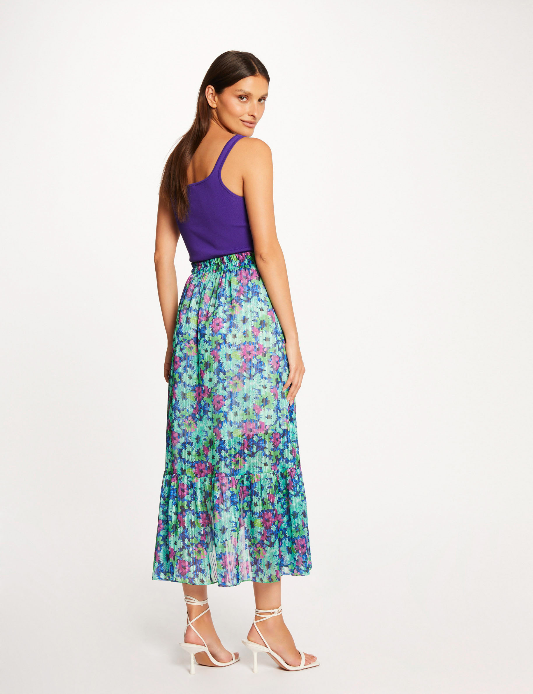 jupe longue evasee imprime floral multico femme Jupe longue évasée imprimé floral multico femme