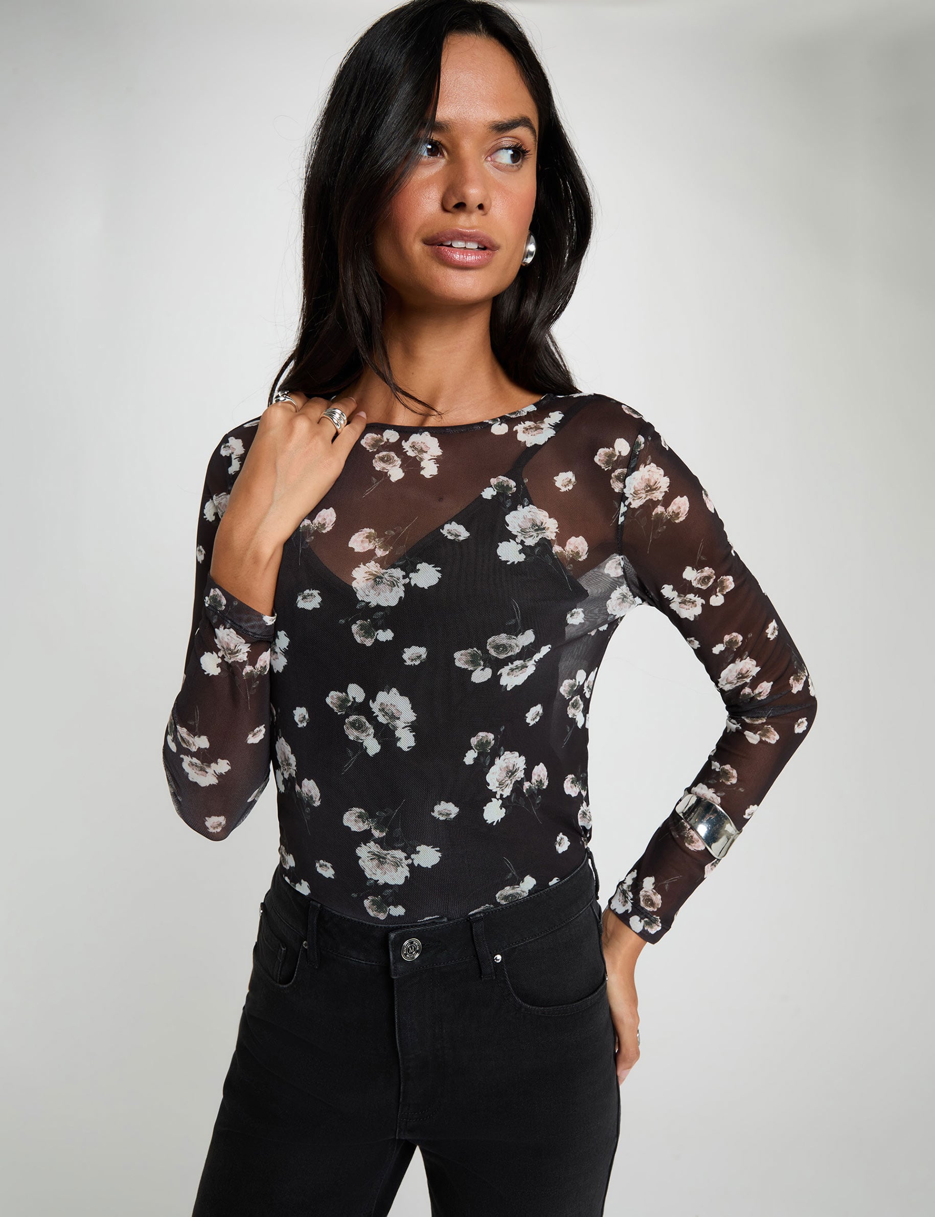 T-shirt r&eacute;sille manches longues multicolore femme