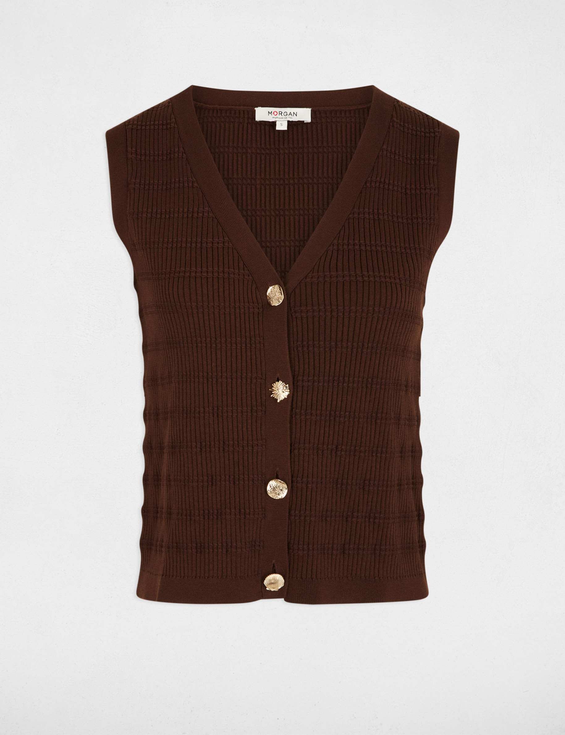 Gilet ajust&eacute; col v marron fonc&eacute; femme