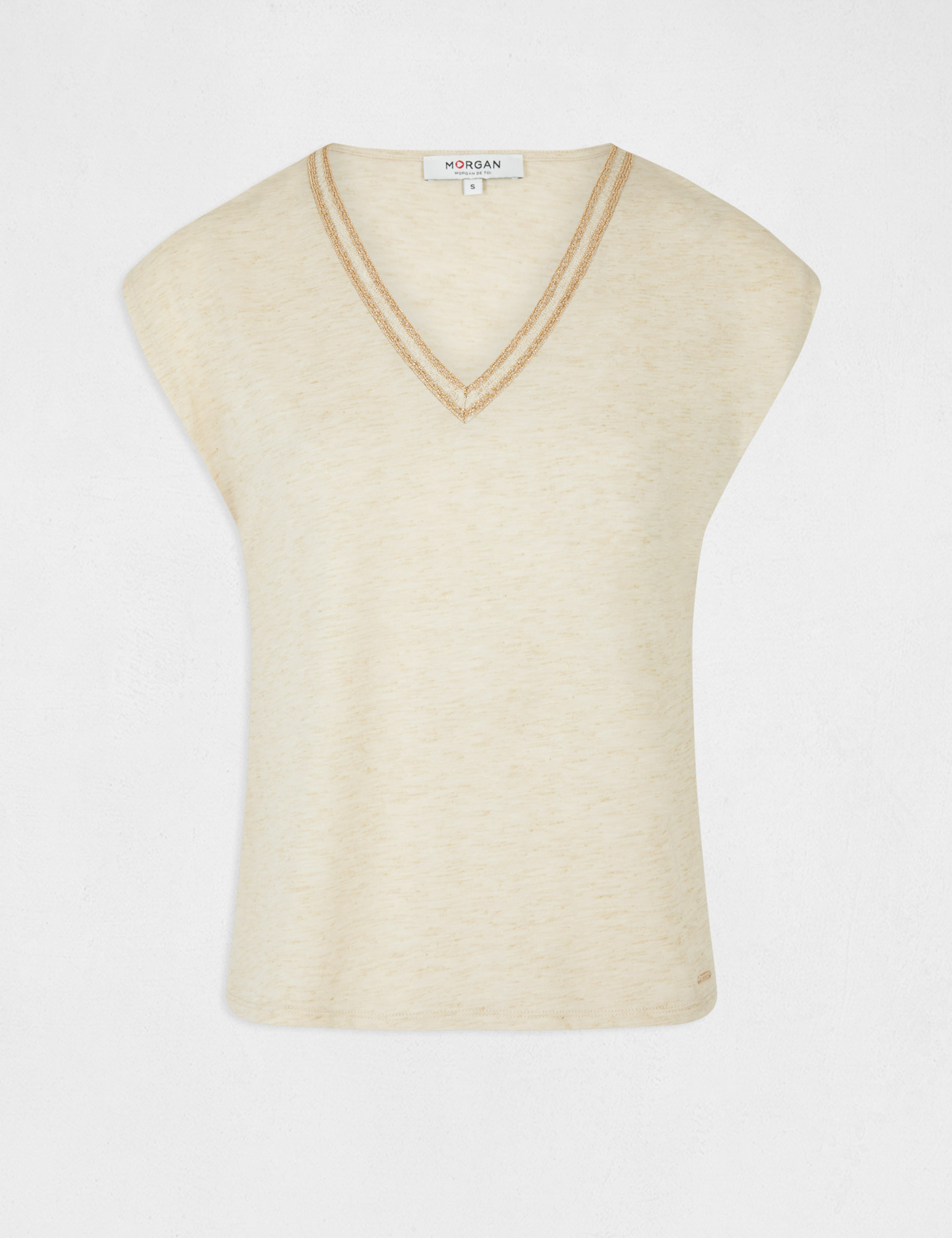 T-shirt manches courtes à col en V sable femme T-shirt manches courtes à col en V sable femme