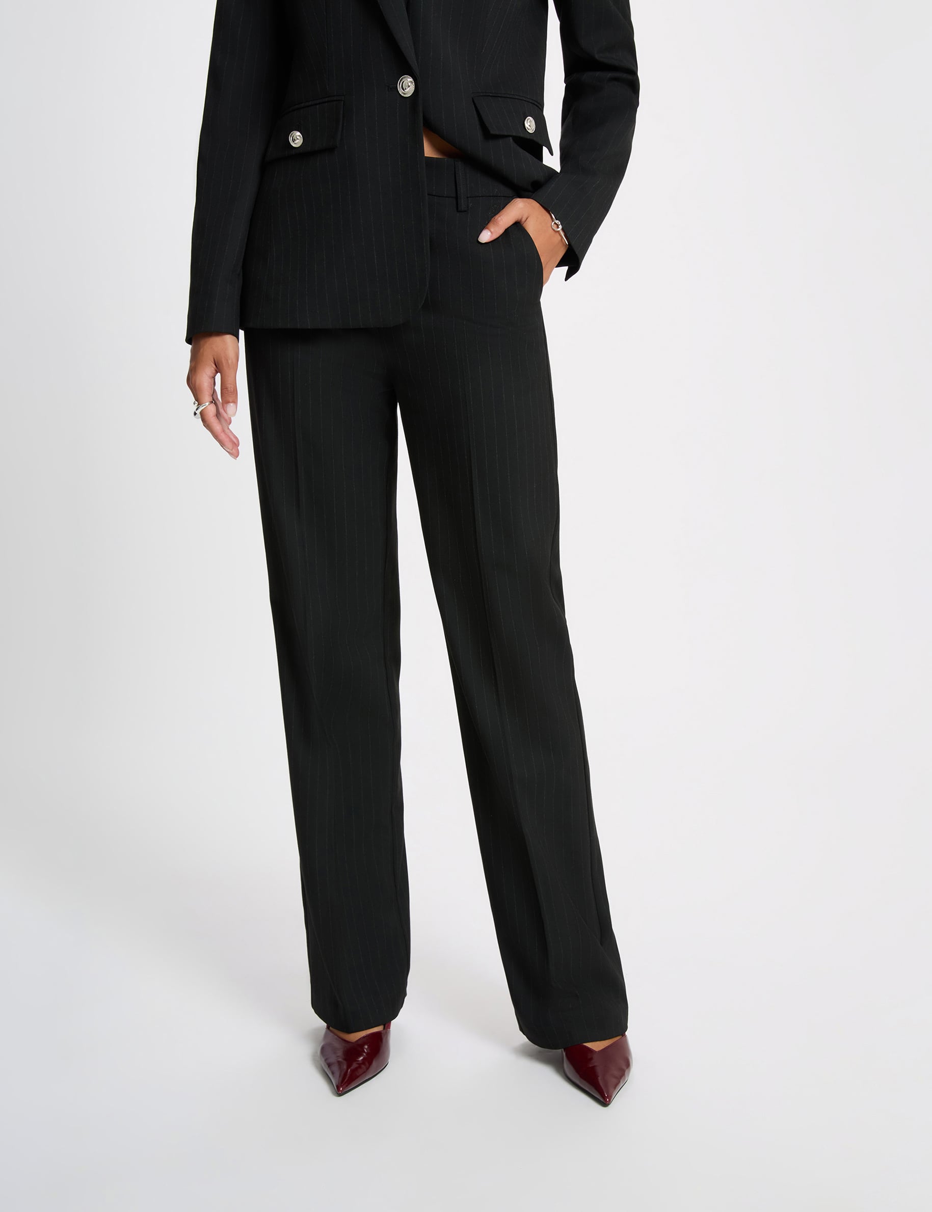 Pantalon droit taille haute noir femme