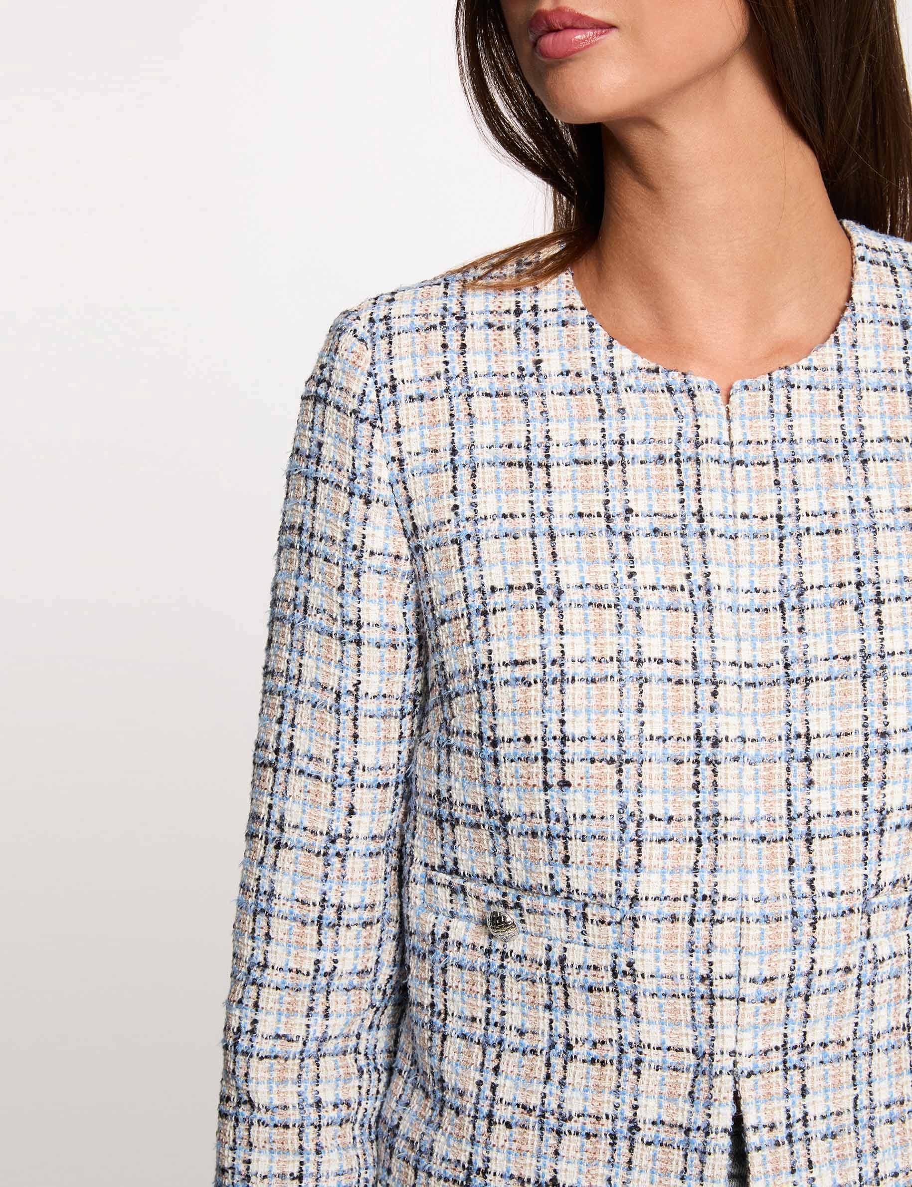 Veste courte en tweed à boutons argentés