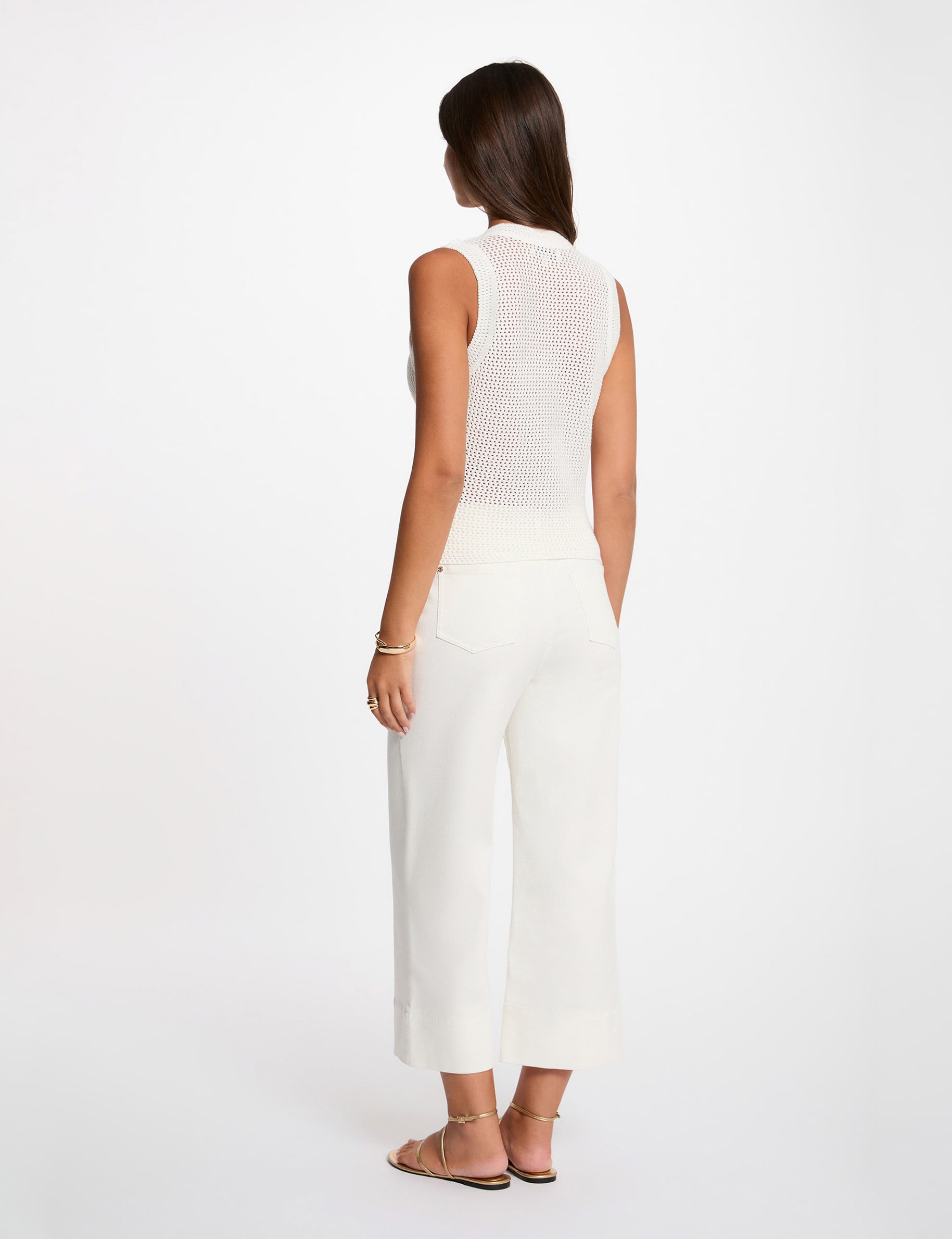 Gilet ajour&eacute; sans manches blanc femme