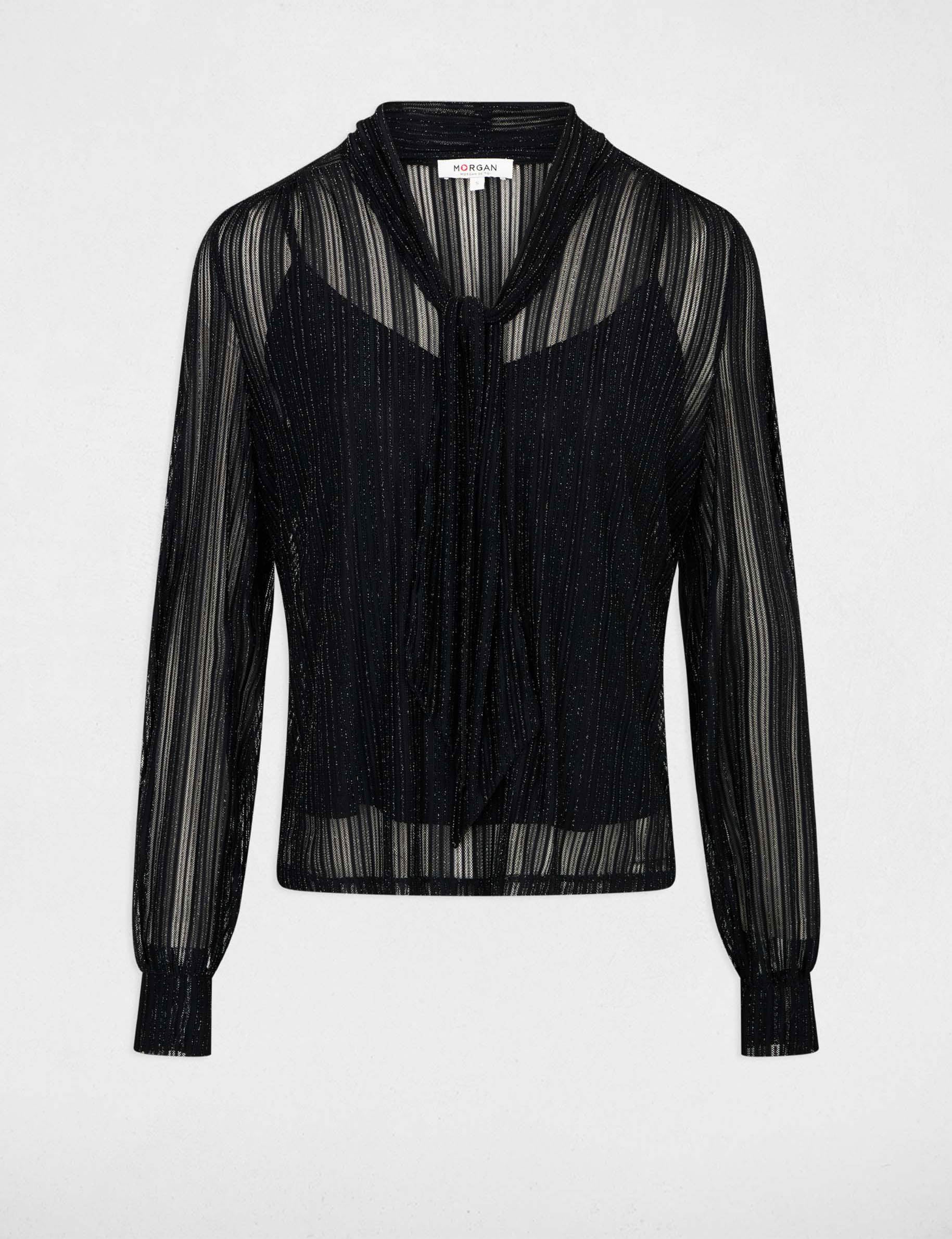 T-shirt court col lavalli&egrave;re noir femme