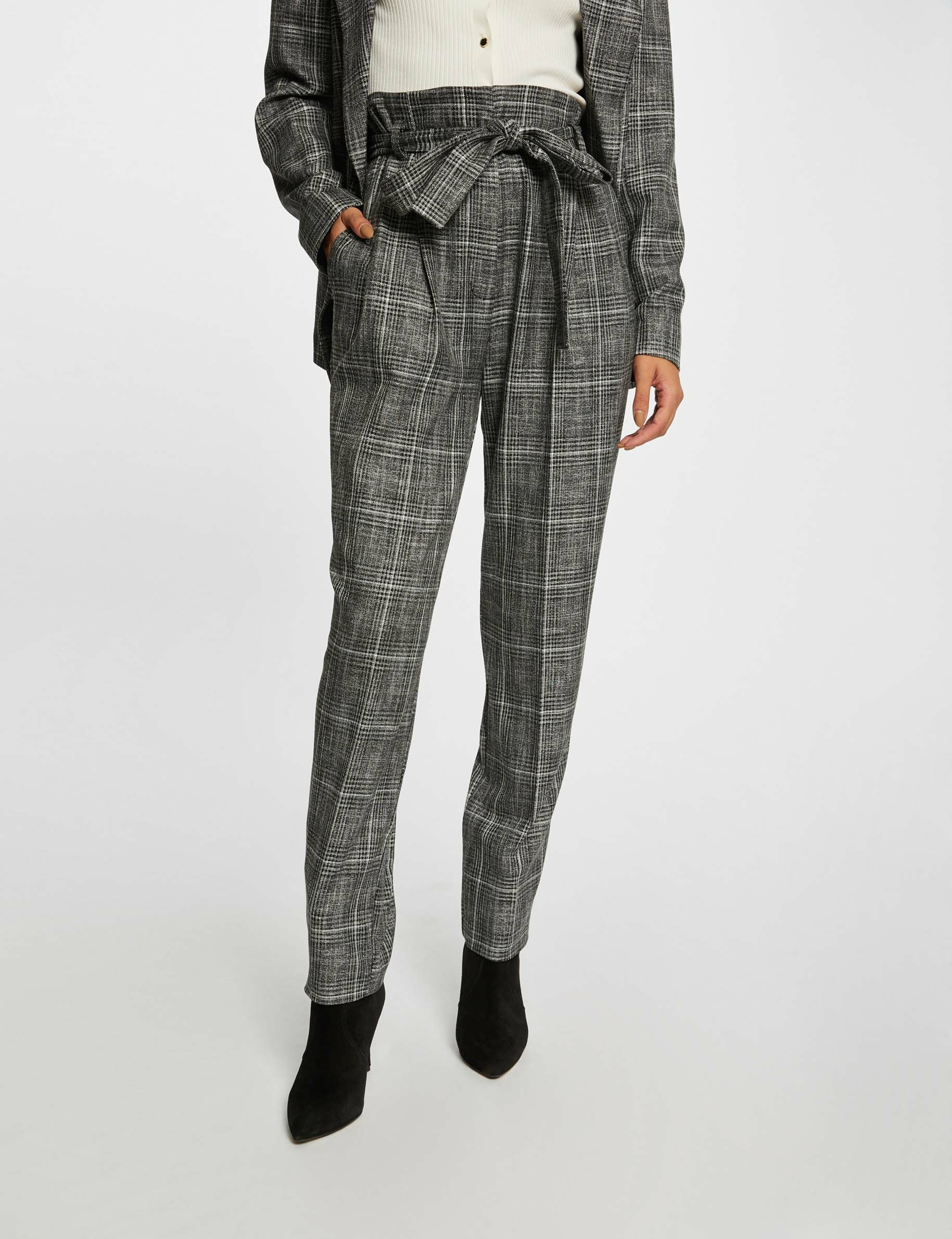 Pantalon city paperbag à carreaux gris moyen femme Pantalon city paperbag à carreaux gris moyen femme