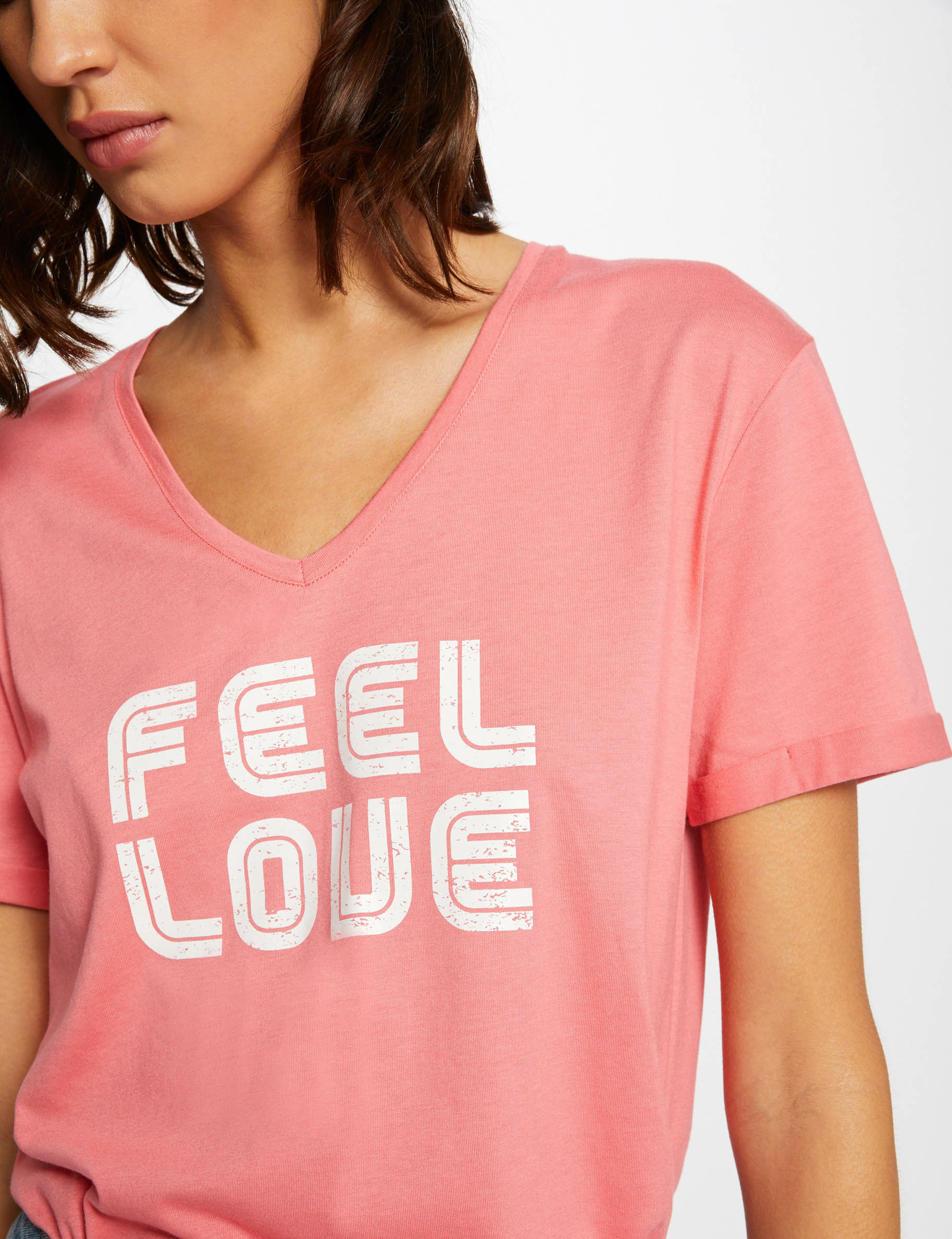 T-shirt manches courtes à inscription rose femme