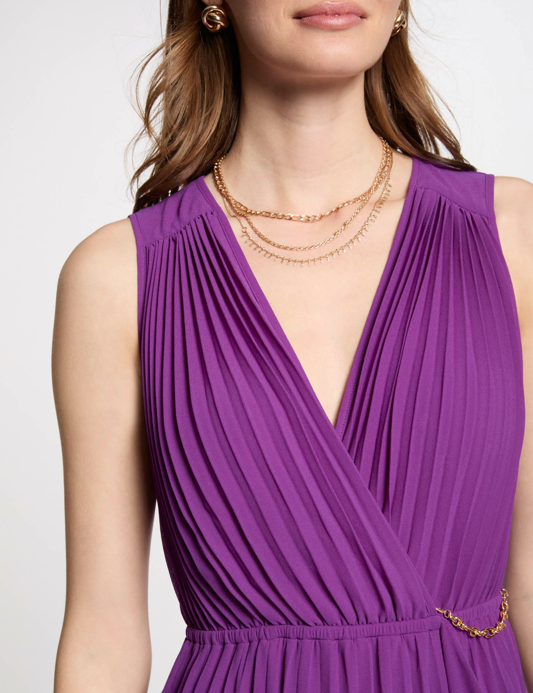 robe longue fluide plissee violet femme Robe longue fluide plissée violet femme