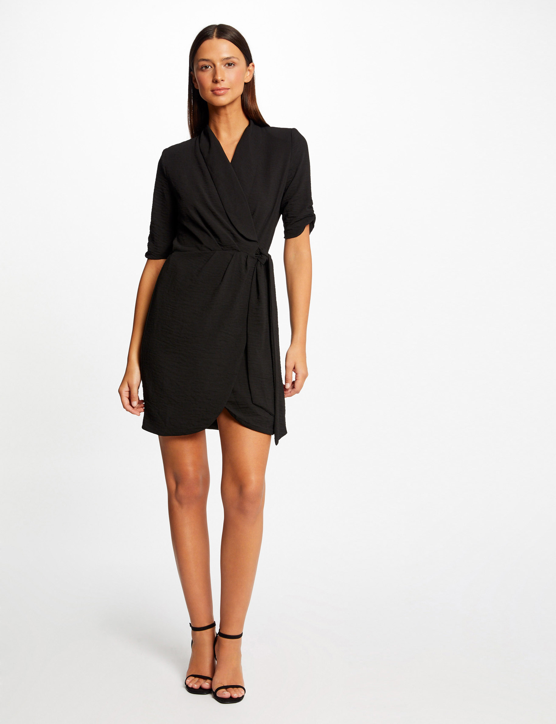 Robe portefeuille manches 3/4 noir femme