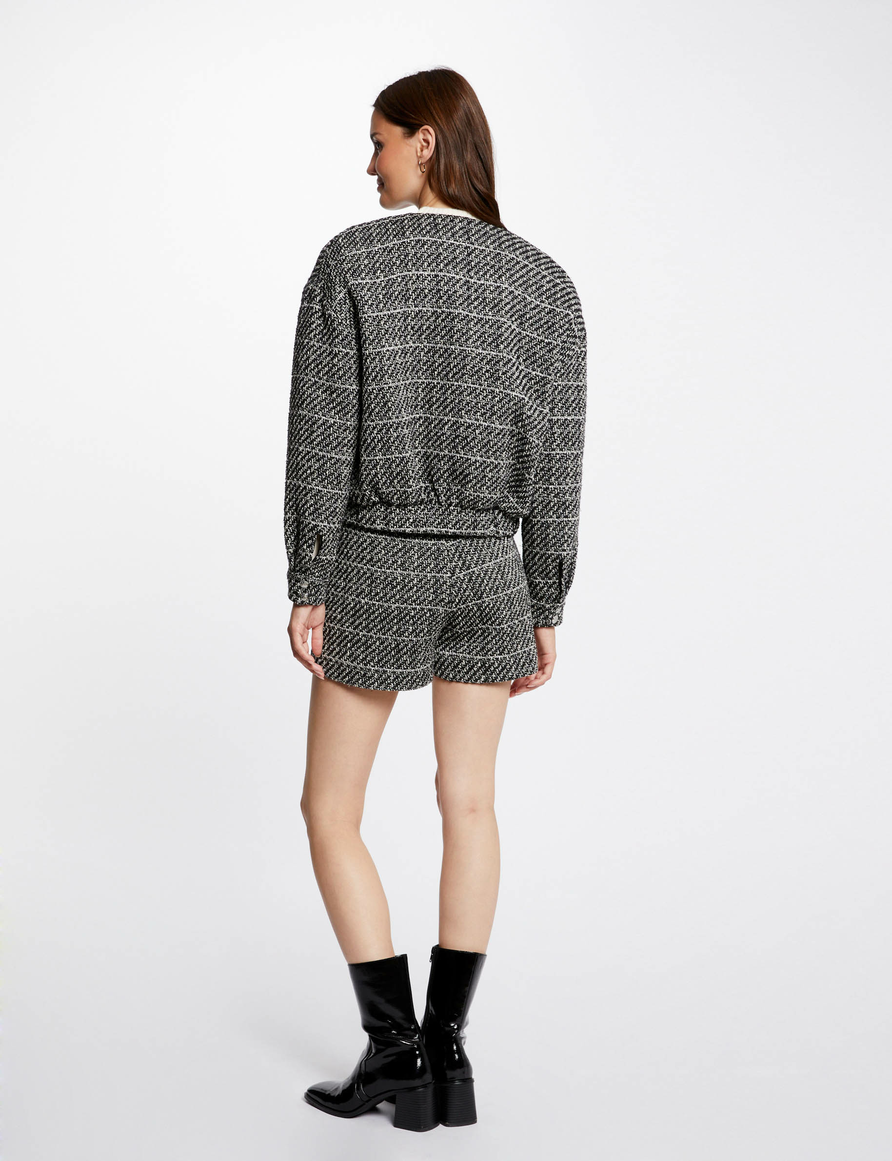 Short droit avec fils métallisés noir femme