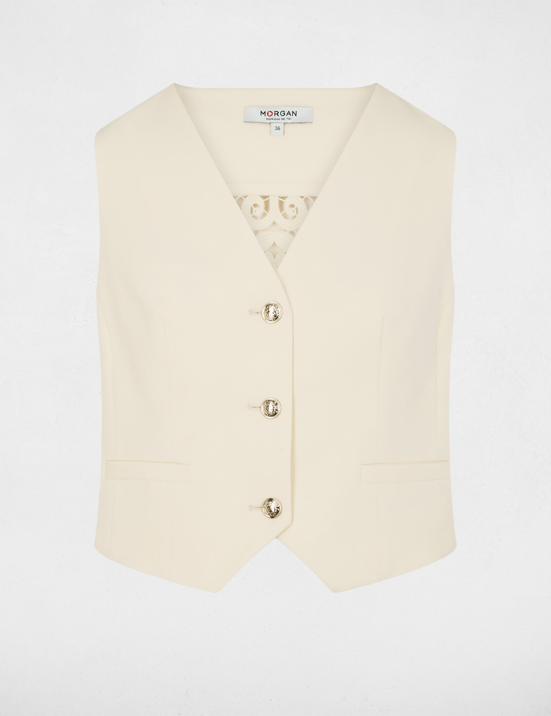 Gilet sans manches dentelle creme femme