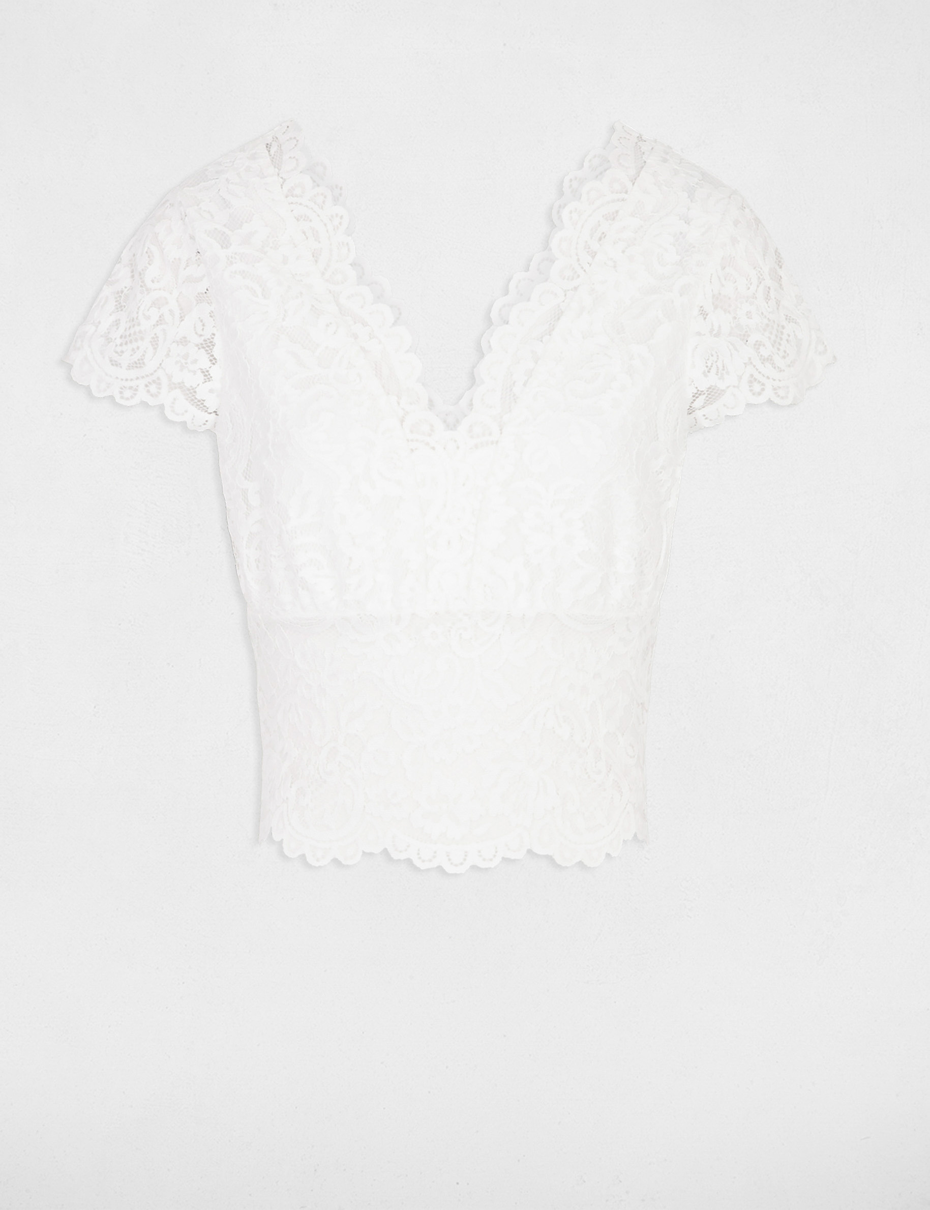 t shirt a dentelle col en v ivoire femme T-shirt à dentelle col en V ivoire femme