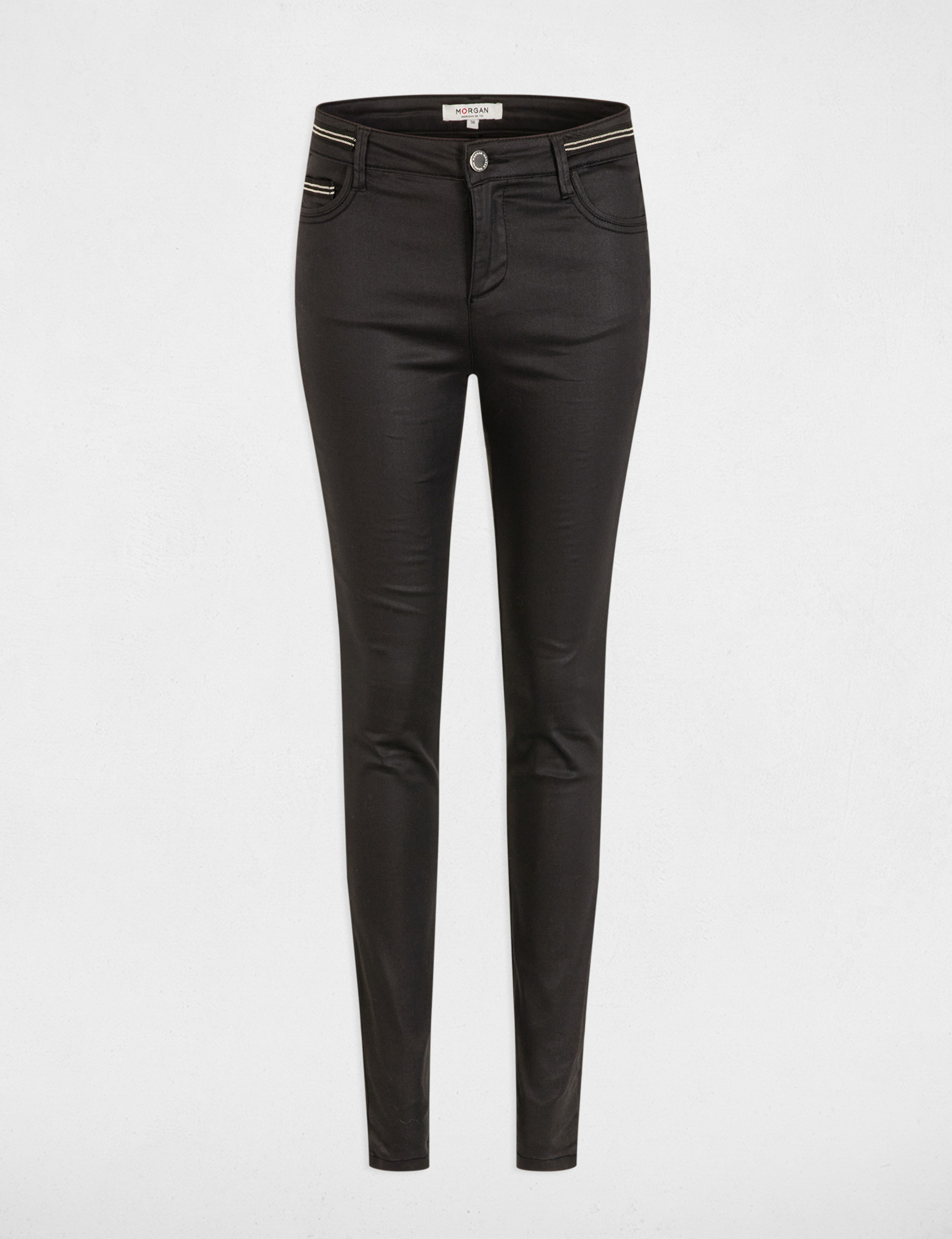 Pantalon slim enduit noir femme