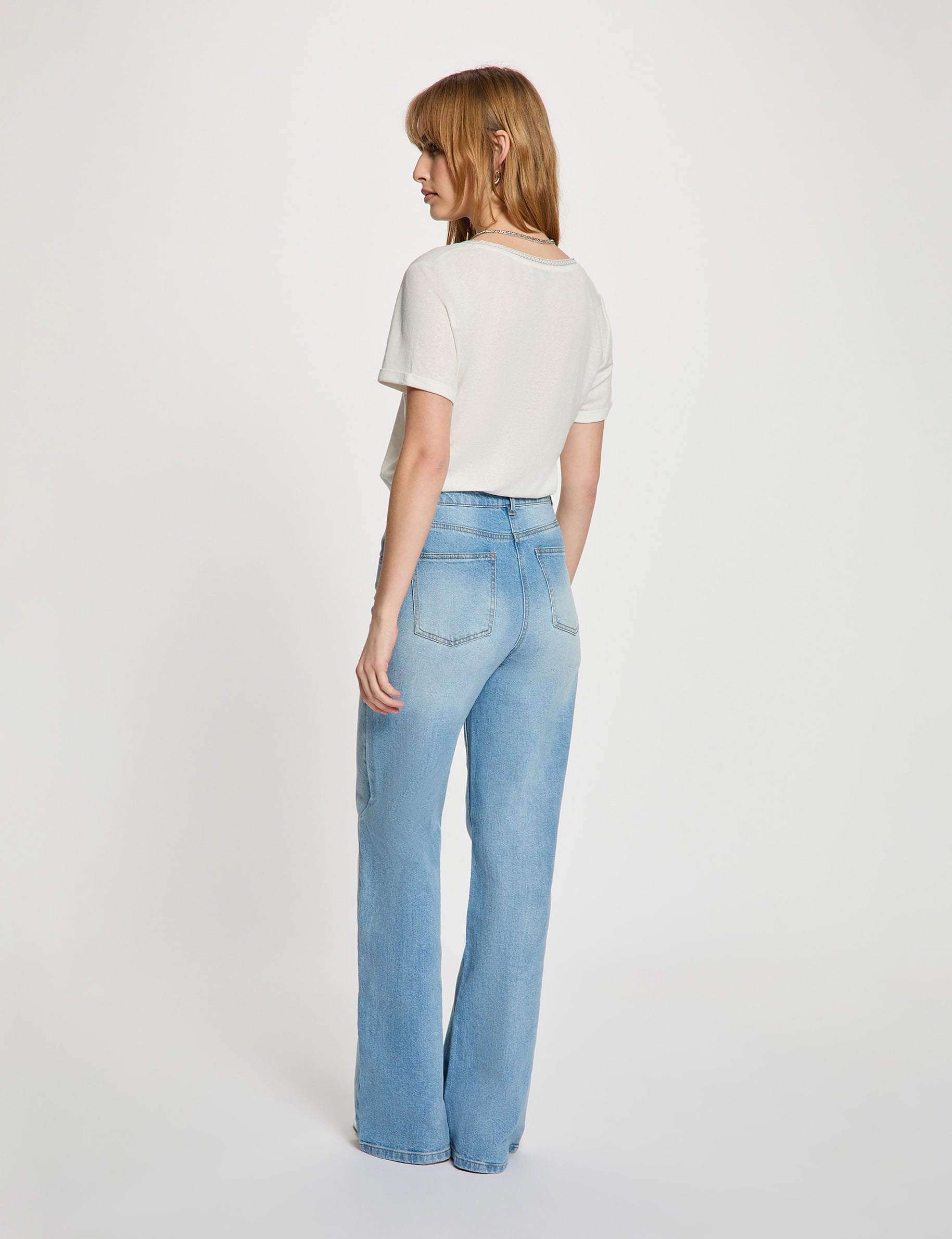 T-shirt col v perl&eacute; blanc femme