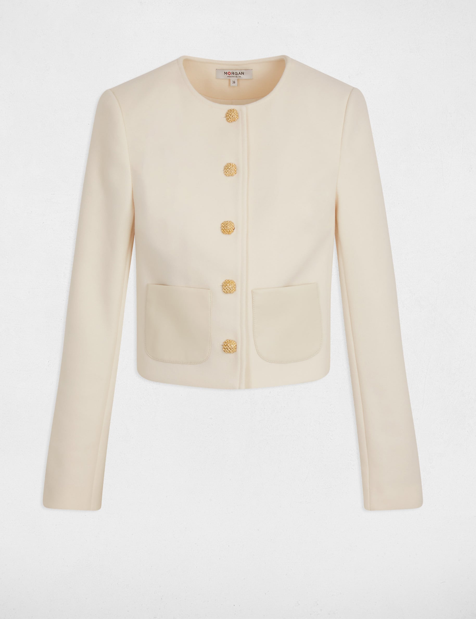 Veste courte &agrave; boutons ivoire femme