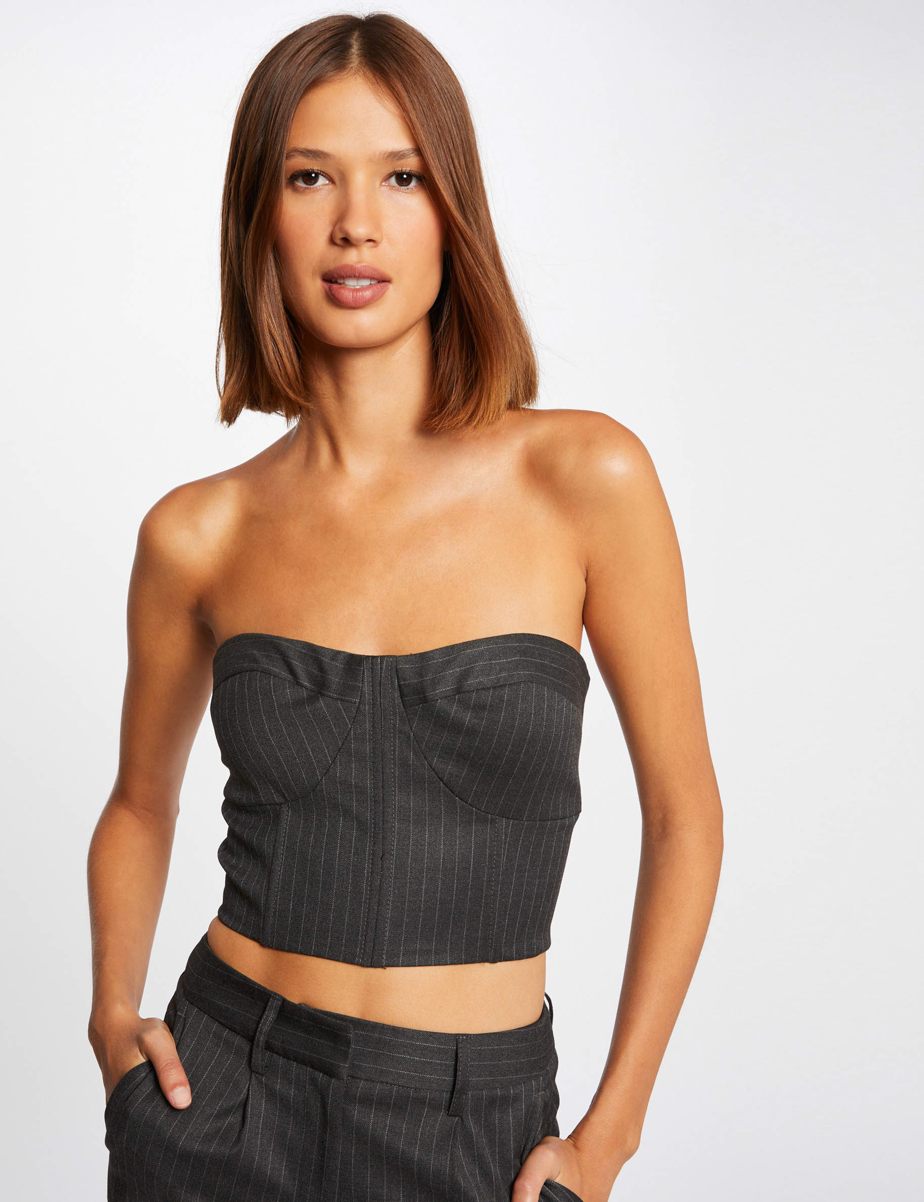Bustier sans manches à rayures gris anthracite femme Bustier sans manches à rayures gris anthracite femme
