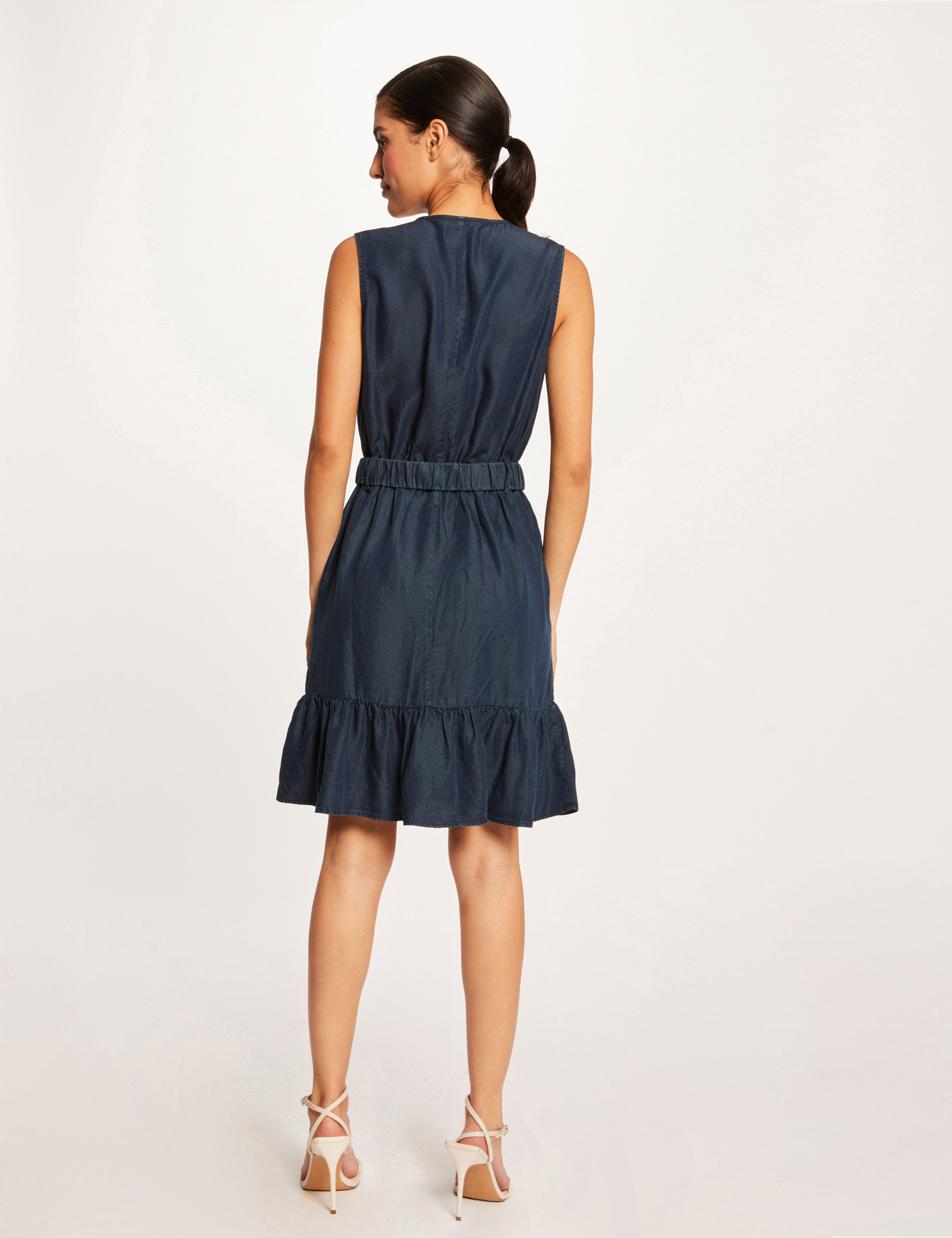 Robe droite sans manches ceinturée jean brut femme Robe droite sans manches ceinturée jean brut femme