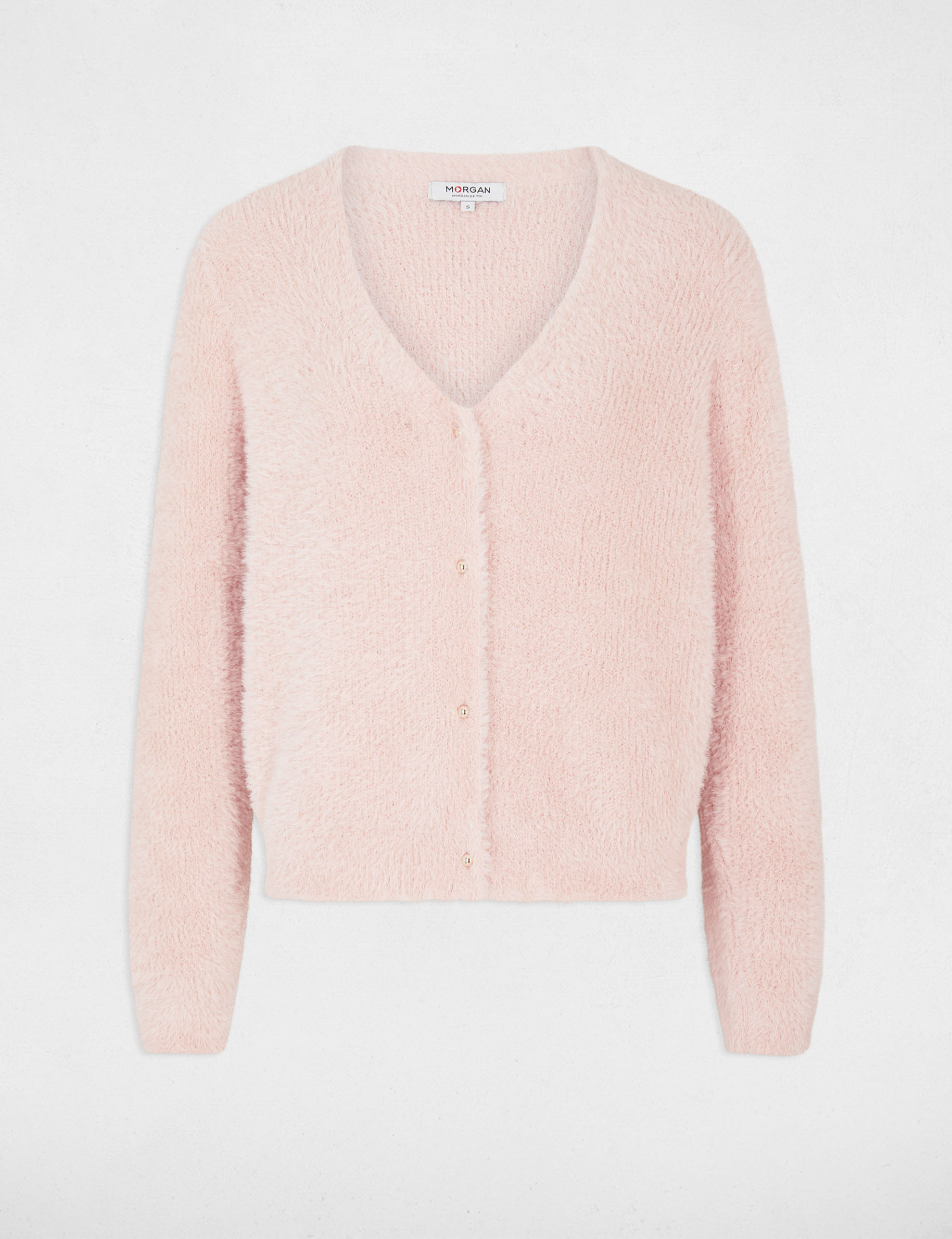 Gilet manches longues col en V rose femme