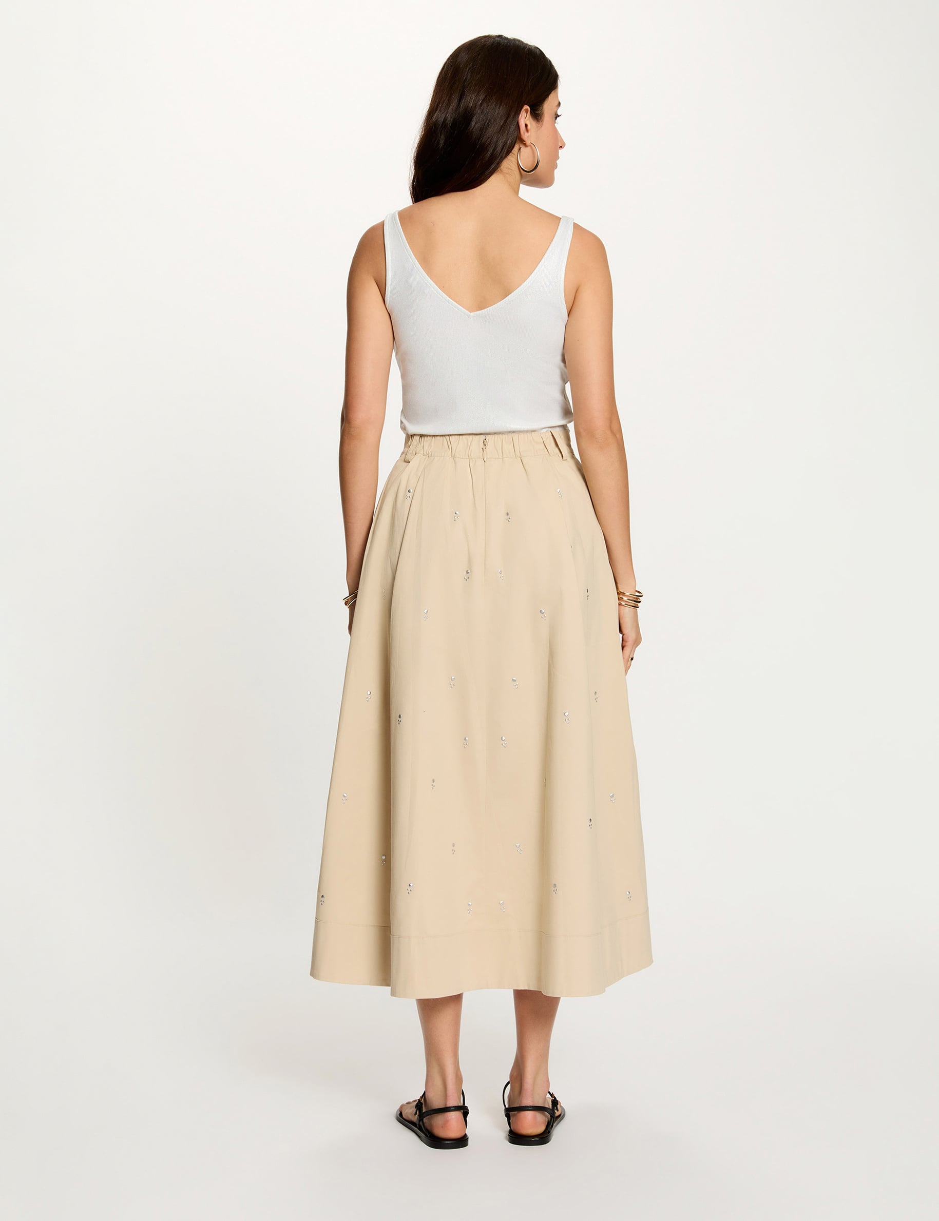 Jupe longue taille haute beige femme