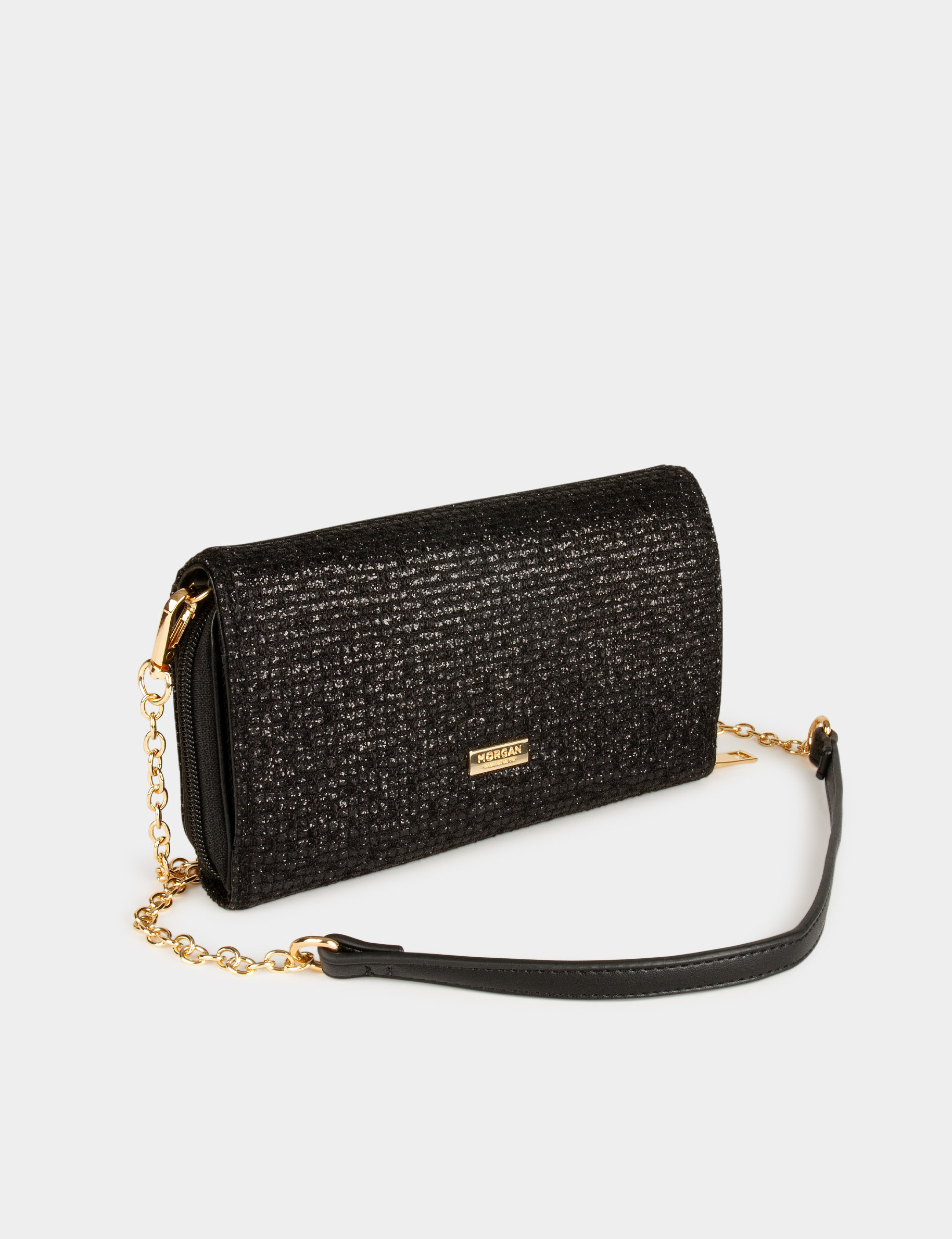 Sac pochette à paillettes noir femme