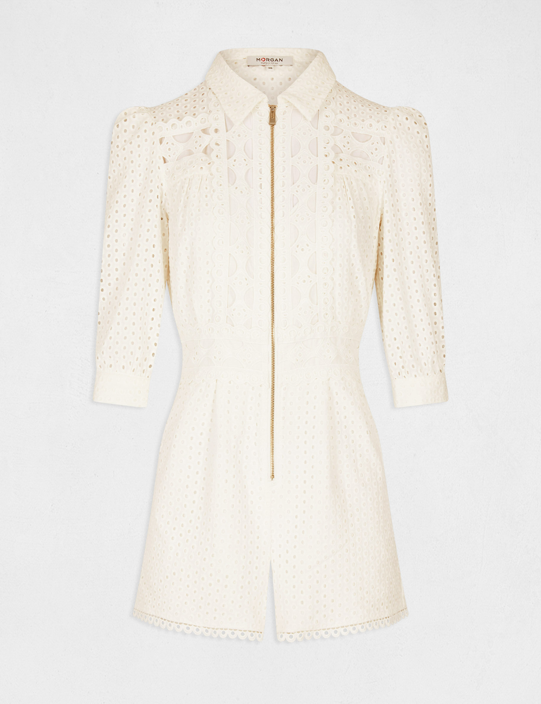 Combinaison droite broderie anglaise ecru femme Combinaison droite broderie anglaise ecru femme