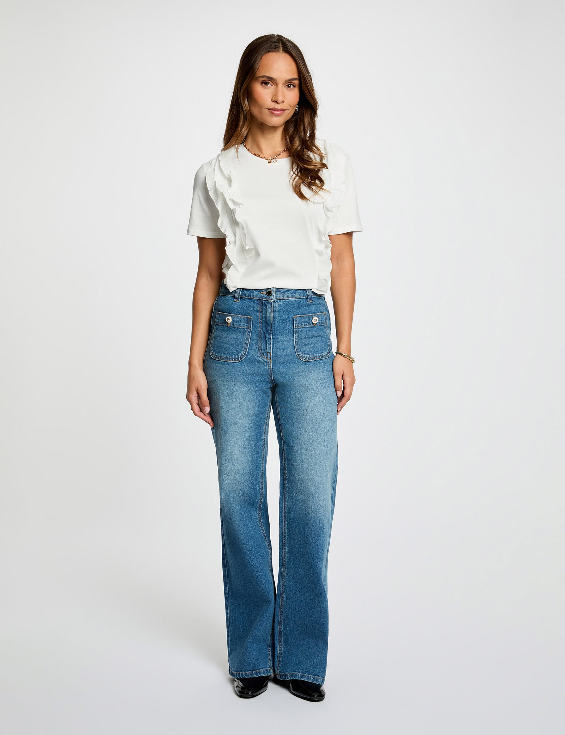 T-shirt volants blanc femme