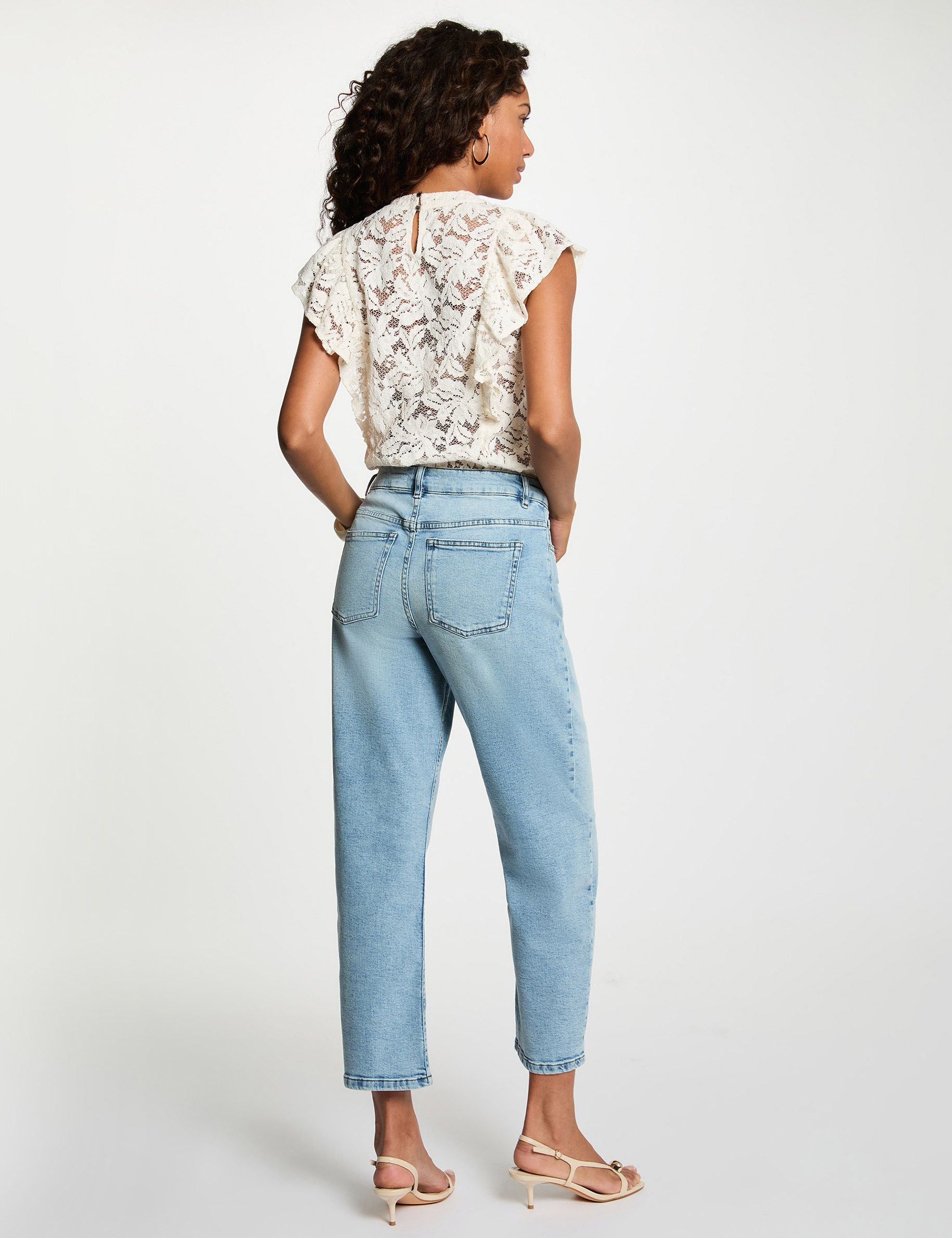 Pantalon jean droit denim double stone femme