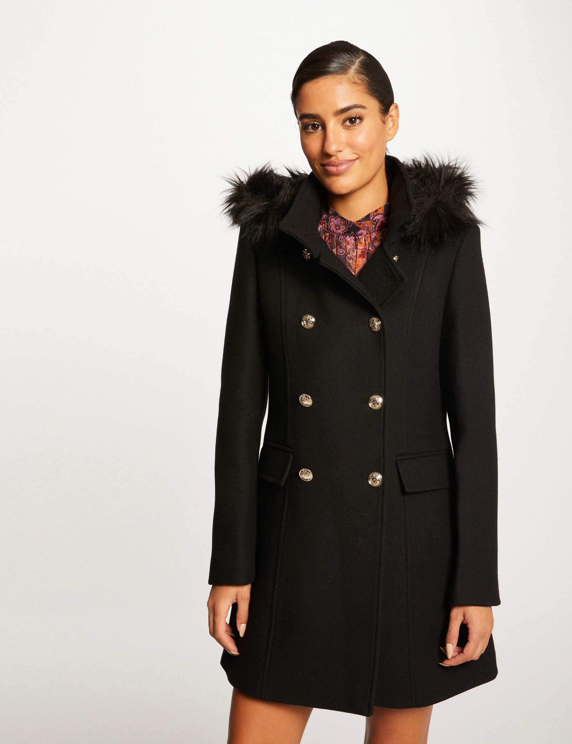 Manteau ample boutonn capuche noir femme Morgan