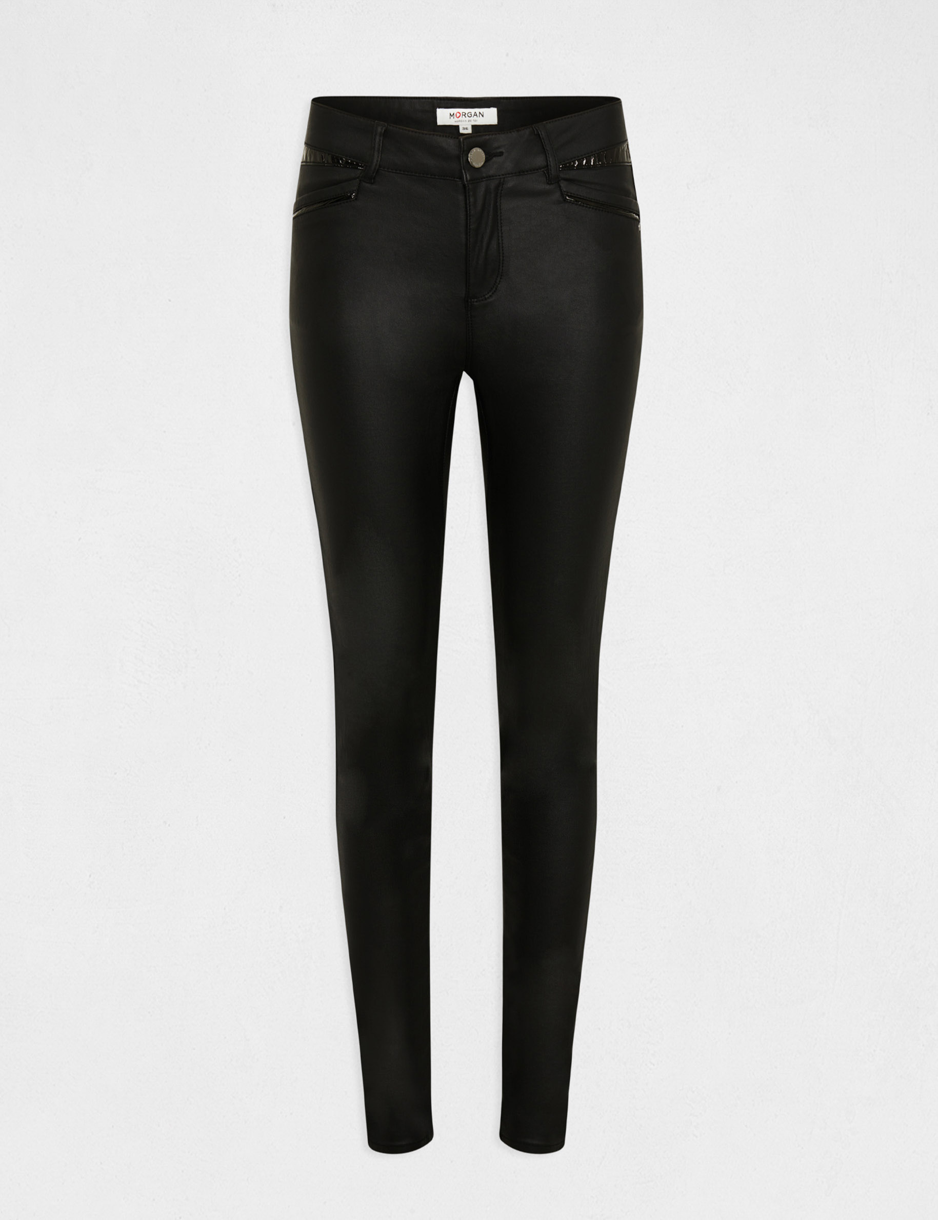 pantalon skinny enduit a details vinyle noir femme Pantalon skinny enduit à détails vinyle noir femme