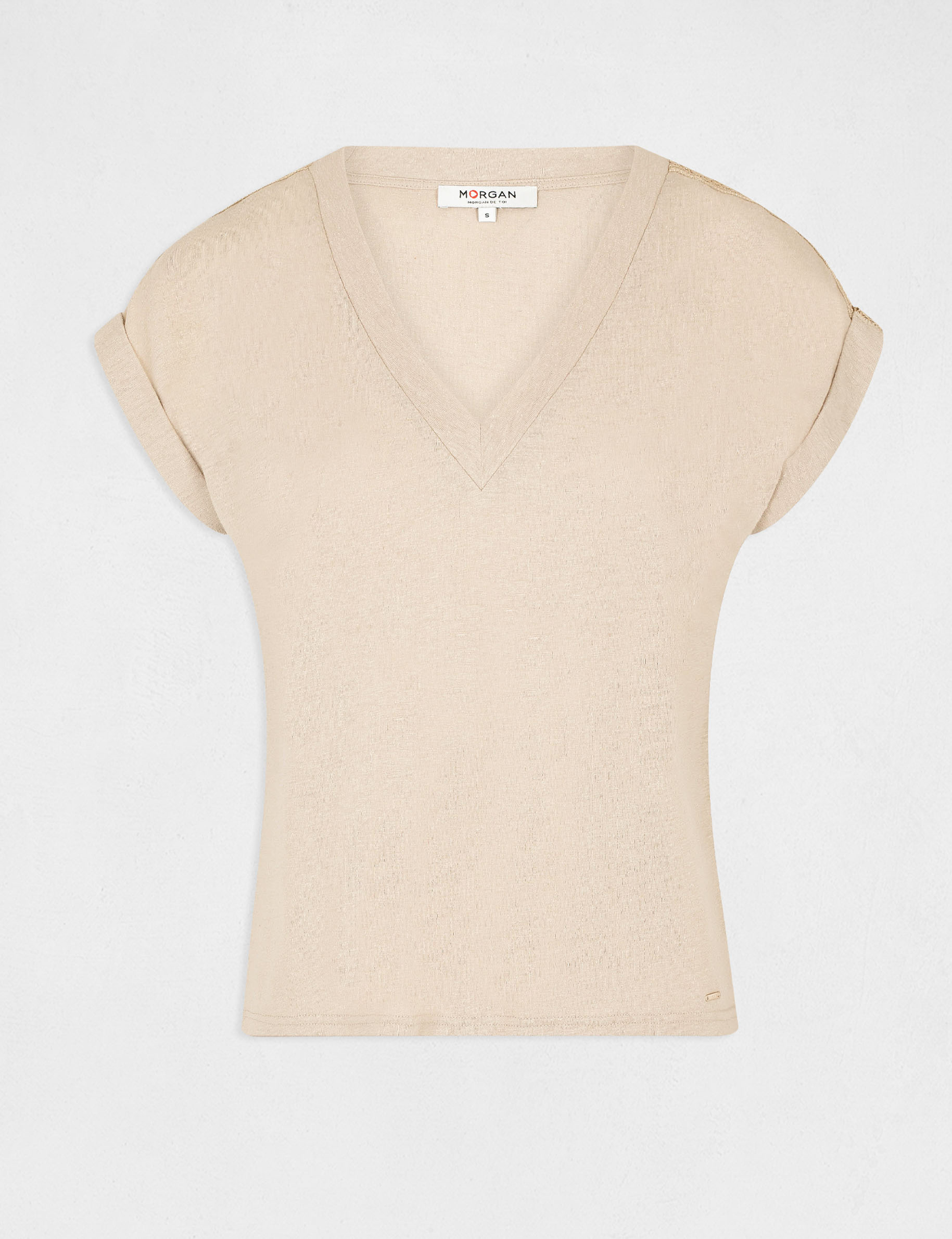 T-shirt manches courtes col en V mastic femme T-shirt manches courtes col en V mastic femme
